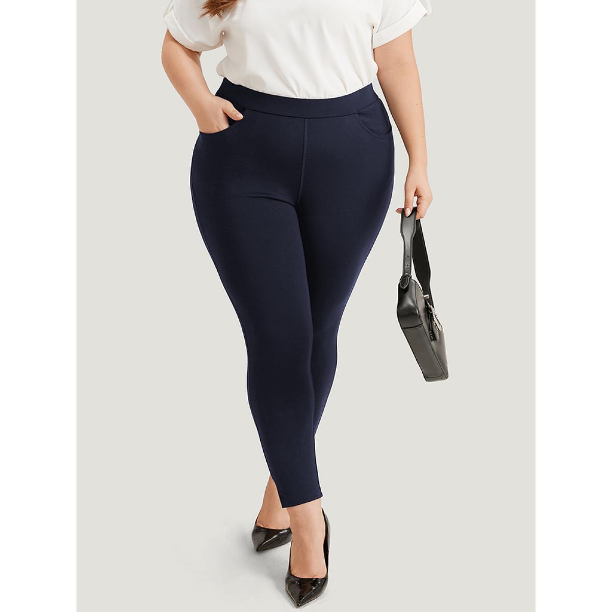 Plus Size Plain Skinny Split Hem Pocket Pants Women Indigo Office High stretch Skinny High Rise Office Leggings BloomChic 18-20/2X Product Image