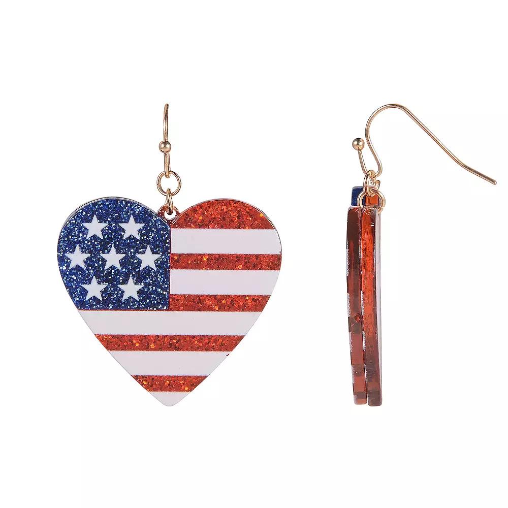 Celebrate Together™ Gold Tone American Flag Heart Drop Earrings, Women's, Multi Product Image