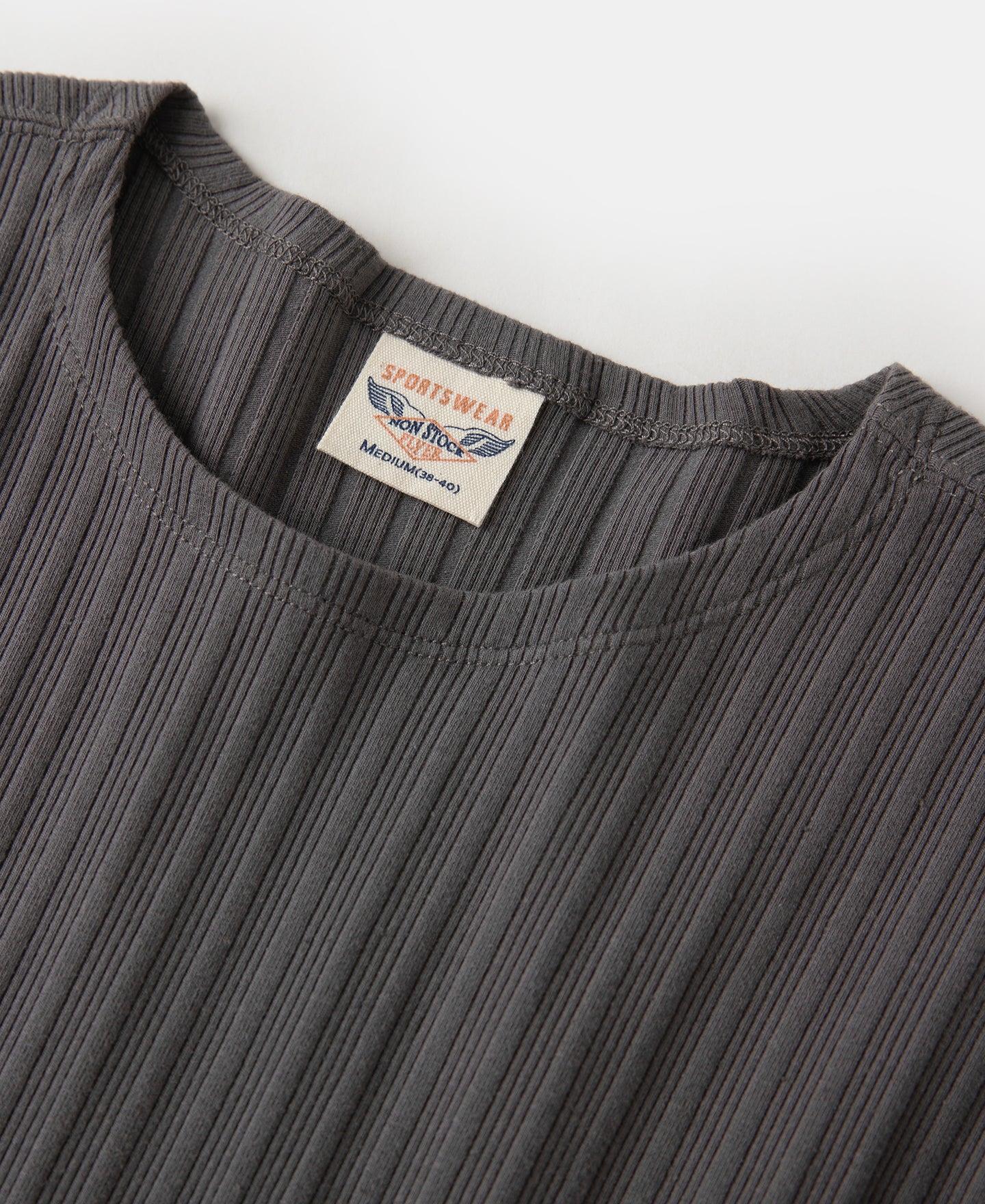 1950s Ribbed Cotton and Spandex-Blend T-Shirt - Dark Gray Product Image