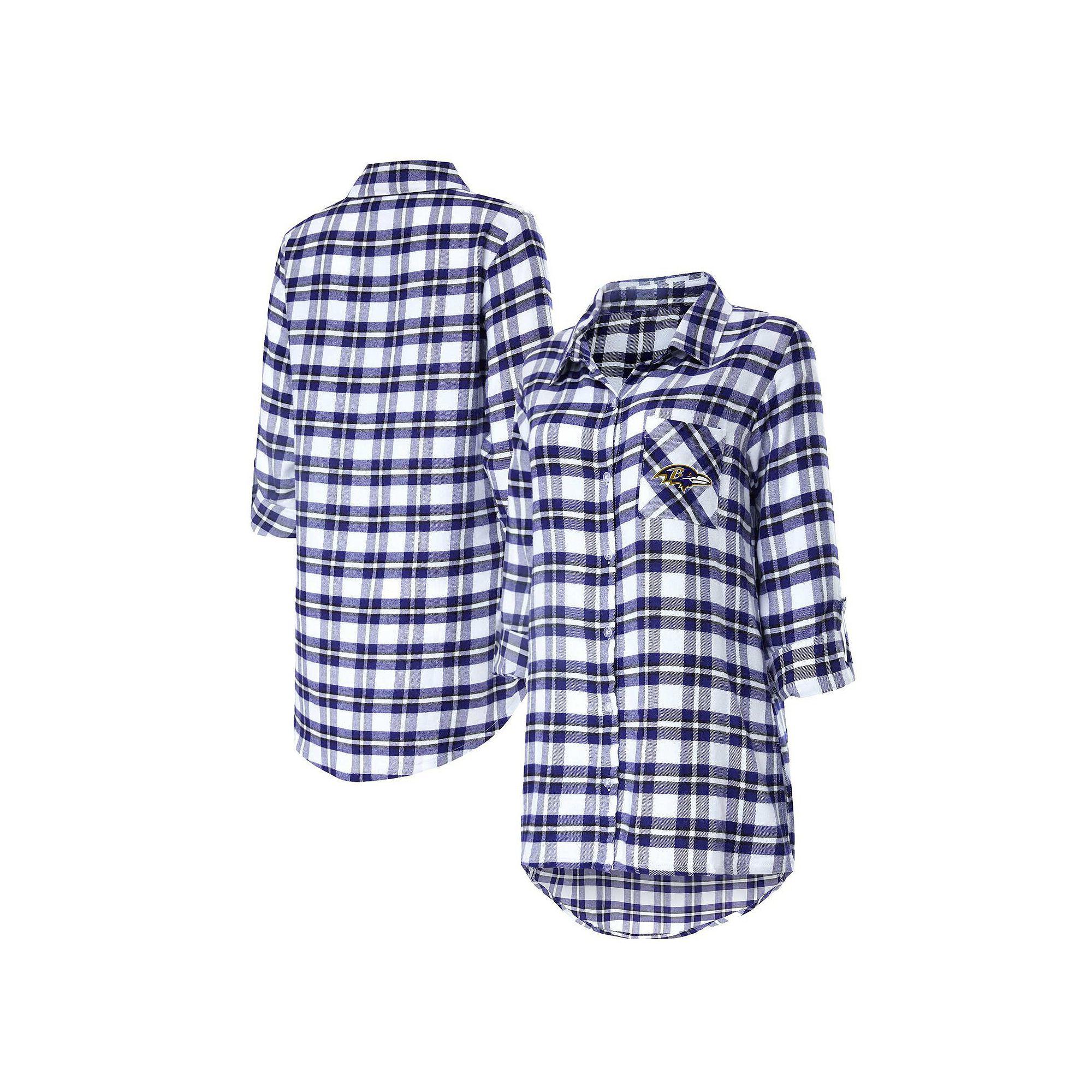 Women's Concepts Sport Purple Baltimore Ravens Sienna Plaid Full-Button Long Sleeve Nightshirt, Size: Large Product Image