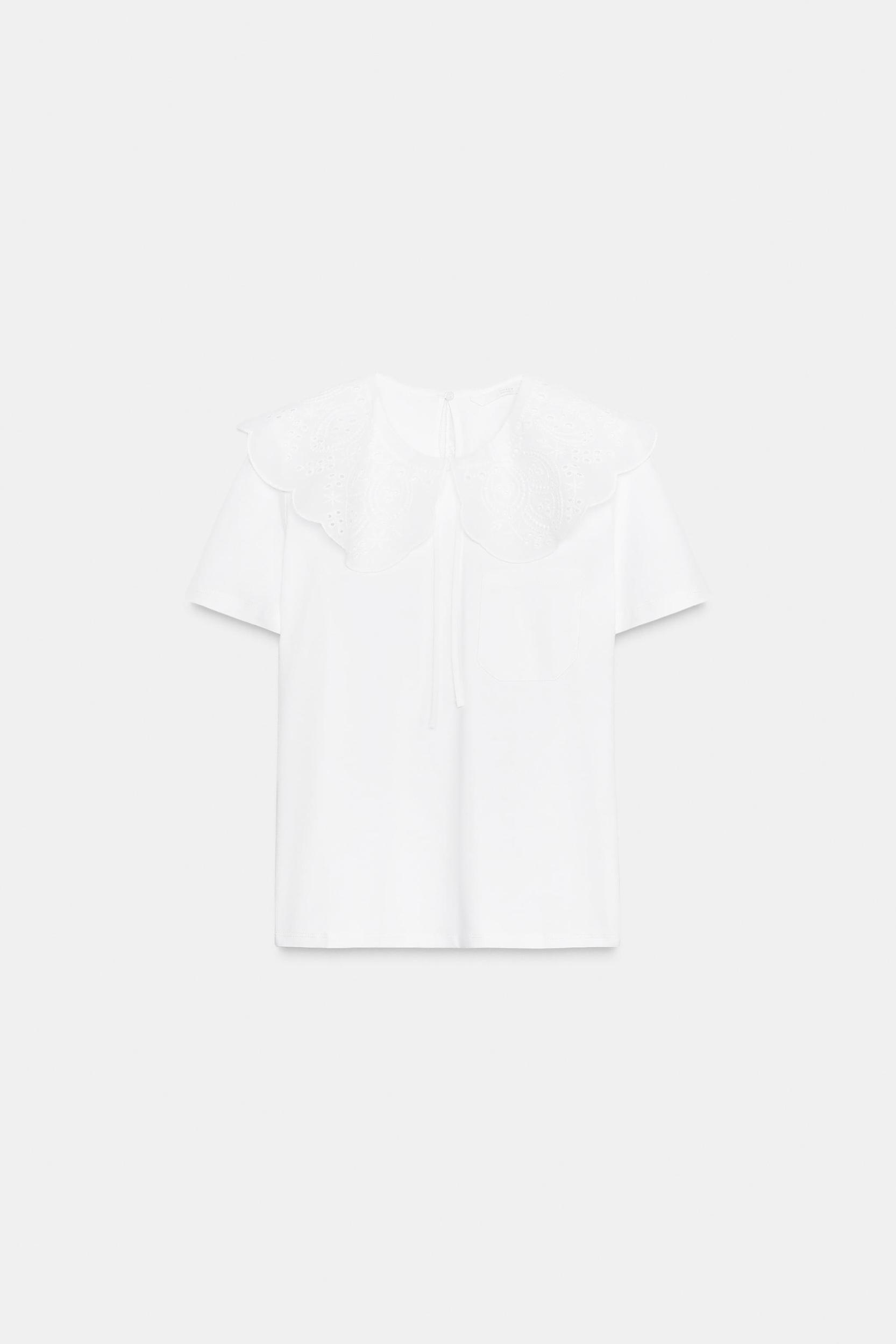 EMBROIDERED PETER PAN COLLAR T-SHIRT Product Image