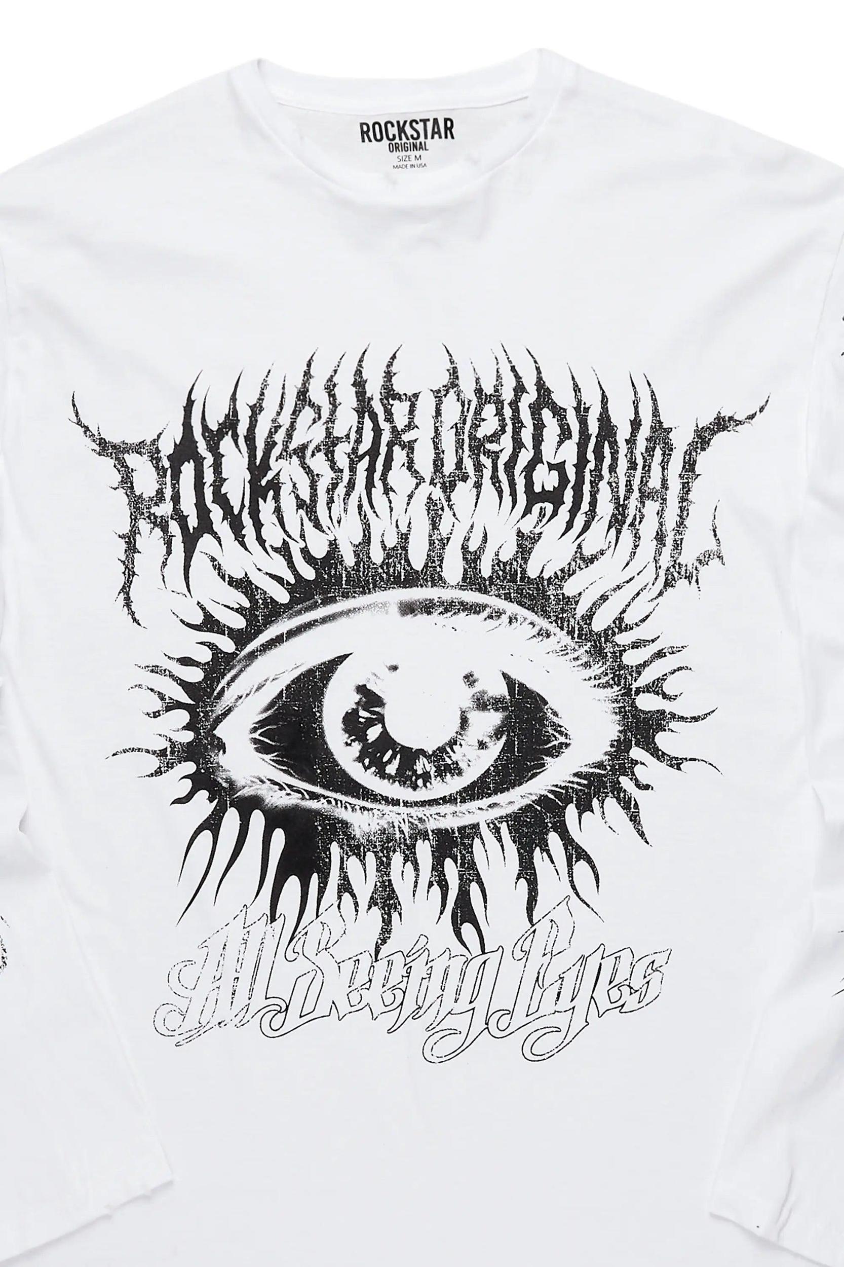 All Seeing Eyes White Long Sleeve Graphic T-Shirt Male Product Image