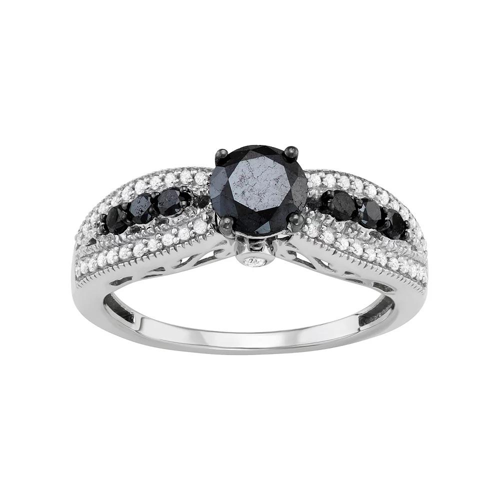 Jewelexcess Sterling Silver 1 Carat T.W. Black & White Diamond Engagement Ring, Women's, Size: 6 Product Image