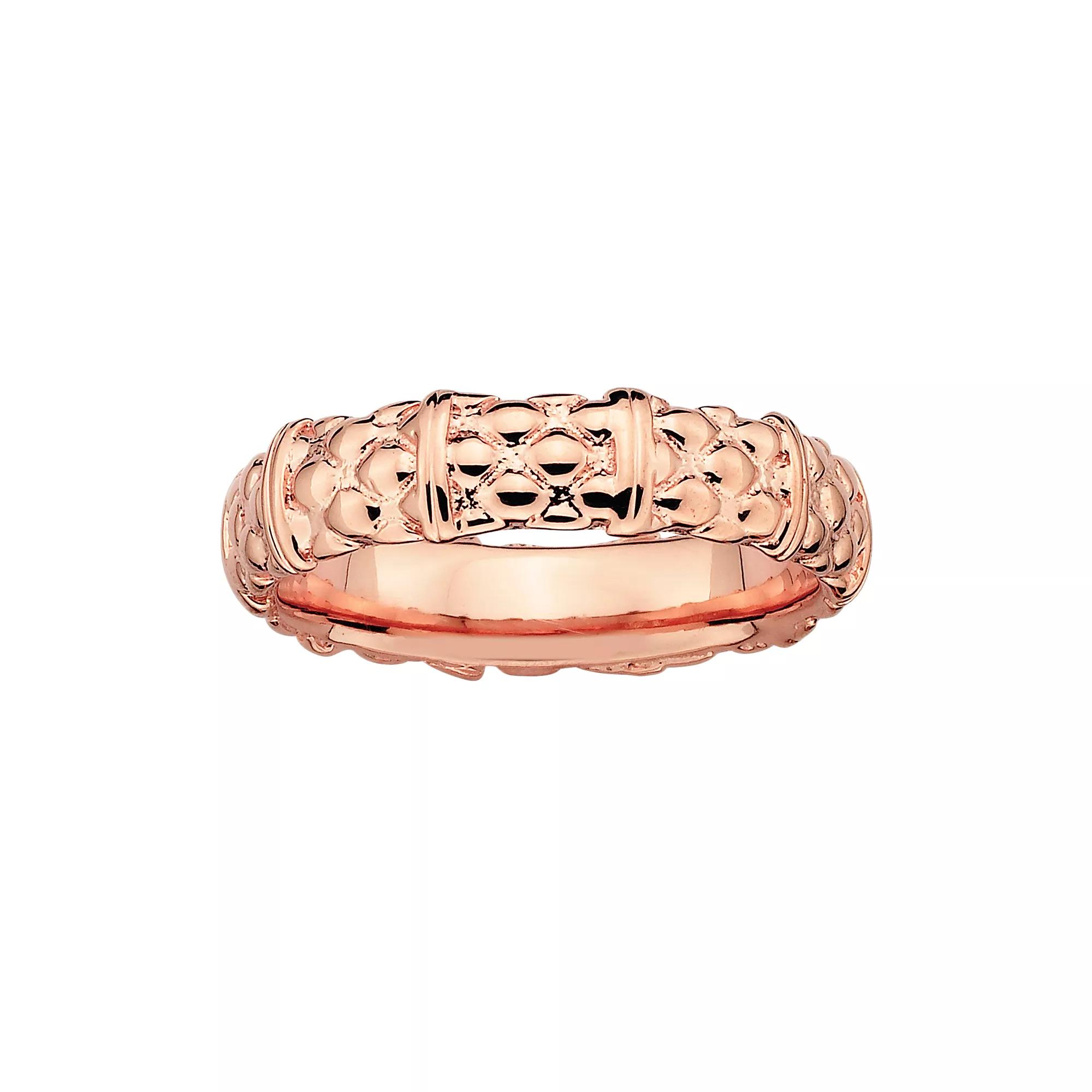 Stacks & Stones 18k Rose Gold Over Silver Textured Stack Ring, Women's, Size: 7, Pink Product Image