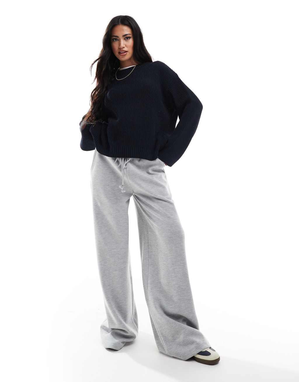 ASOS DESIGN fisherman knit sweater in navy Product Image