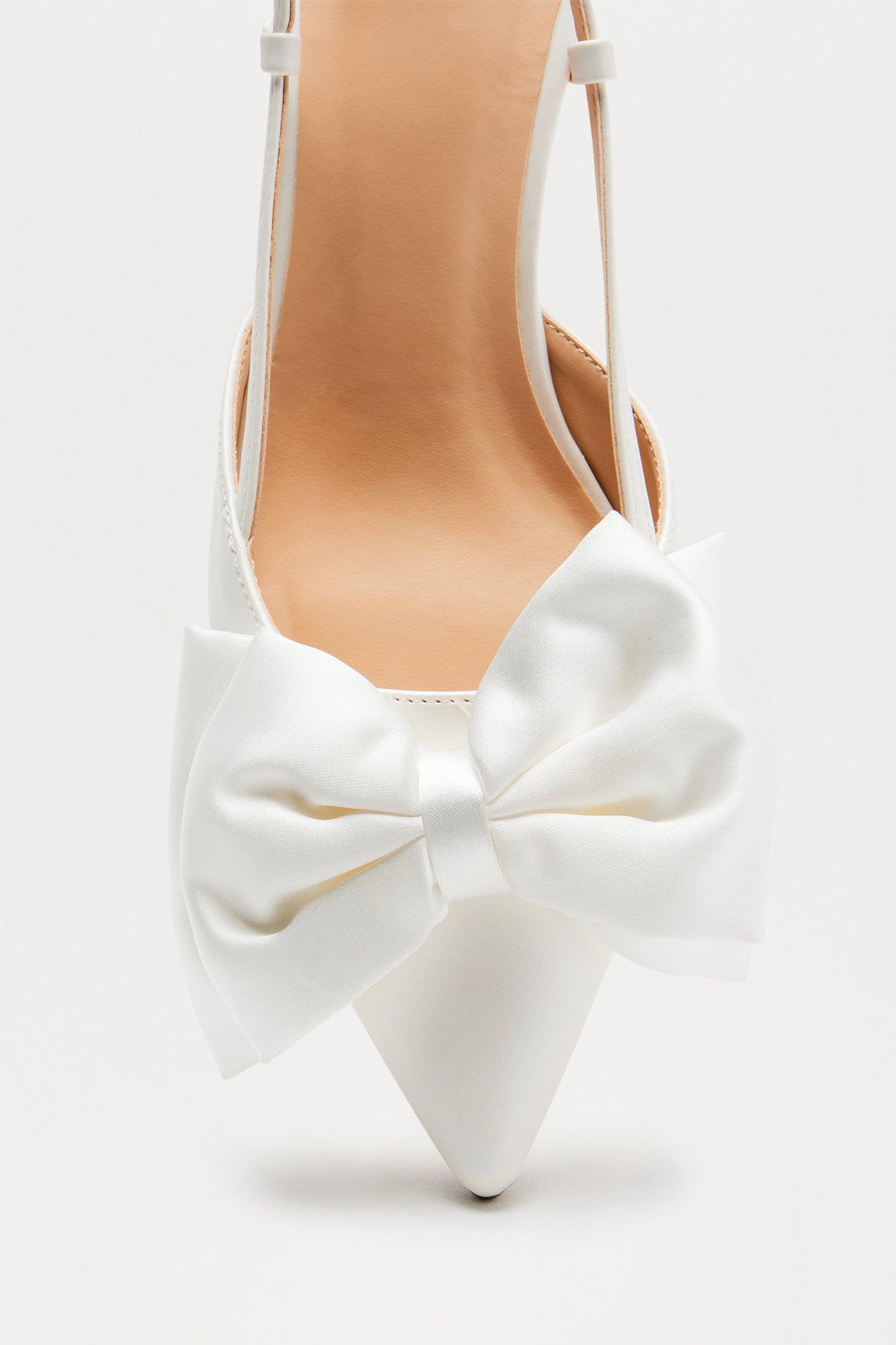Lady Satin Bow Pumps - White Product Image