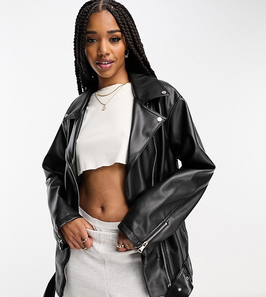ASOS DESIGN Tall longline oversized faux leather biker jacket Product Image
