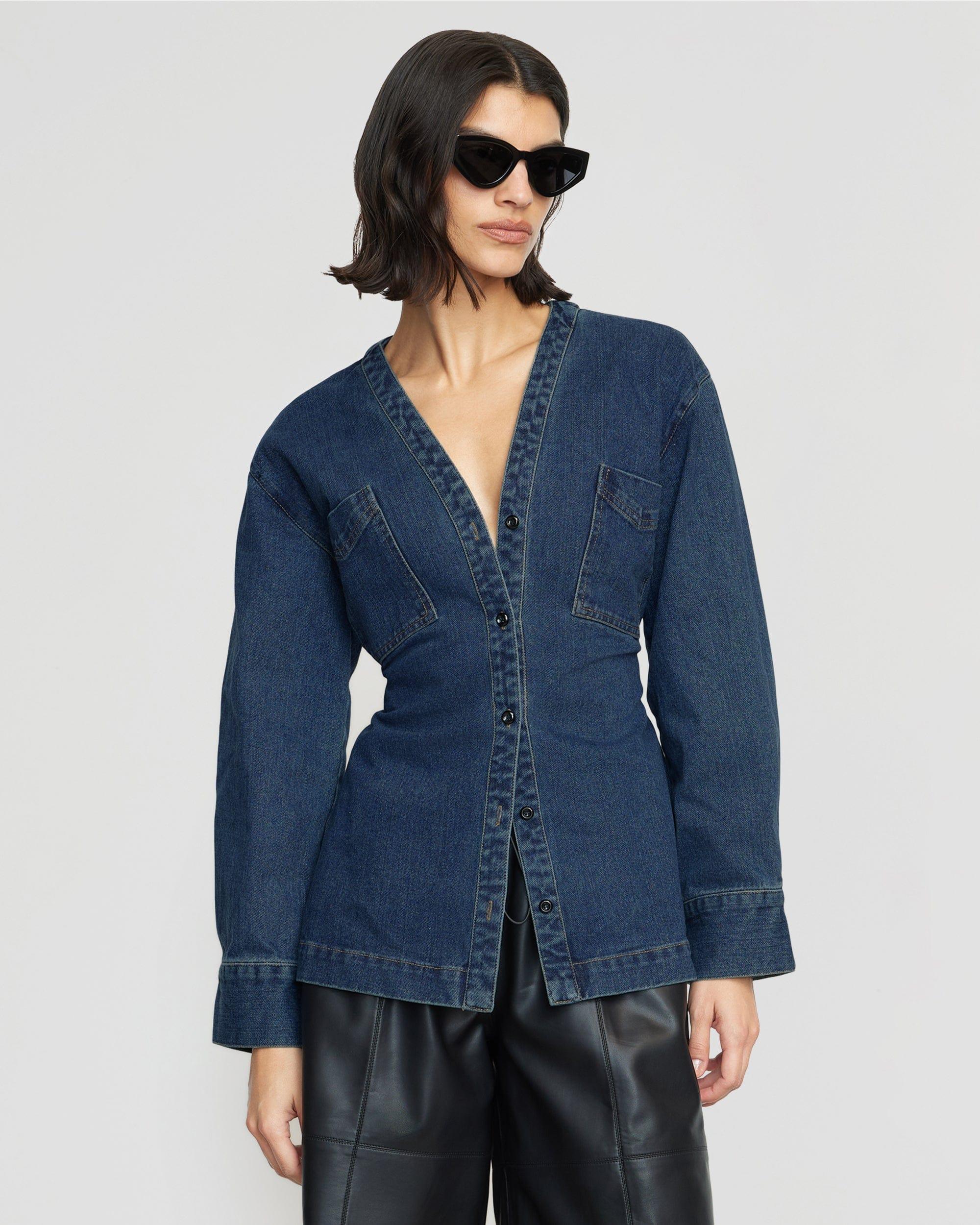 Emmett Structured-Sleeve Denim Jacket Product Image
