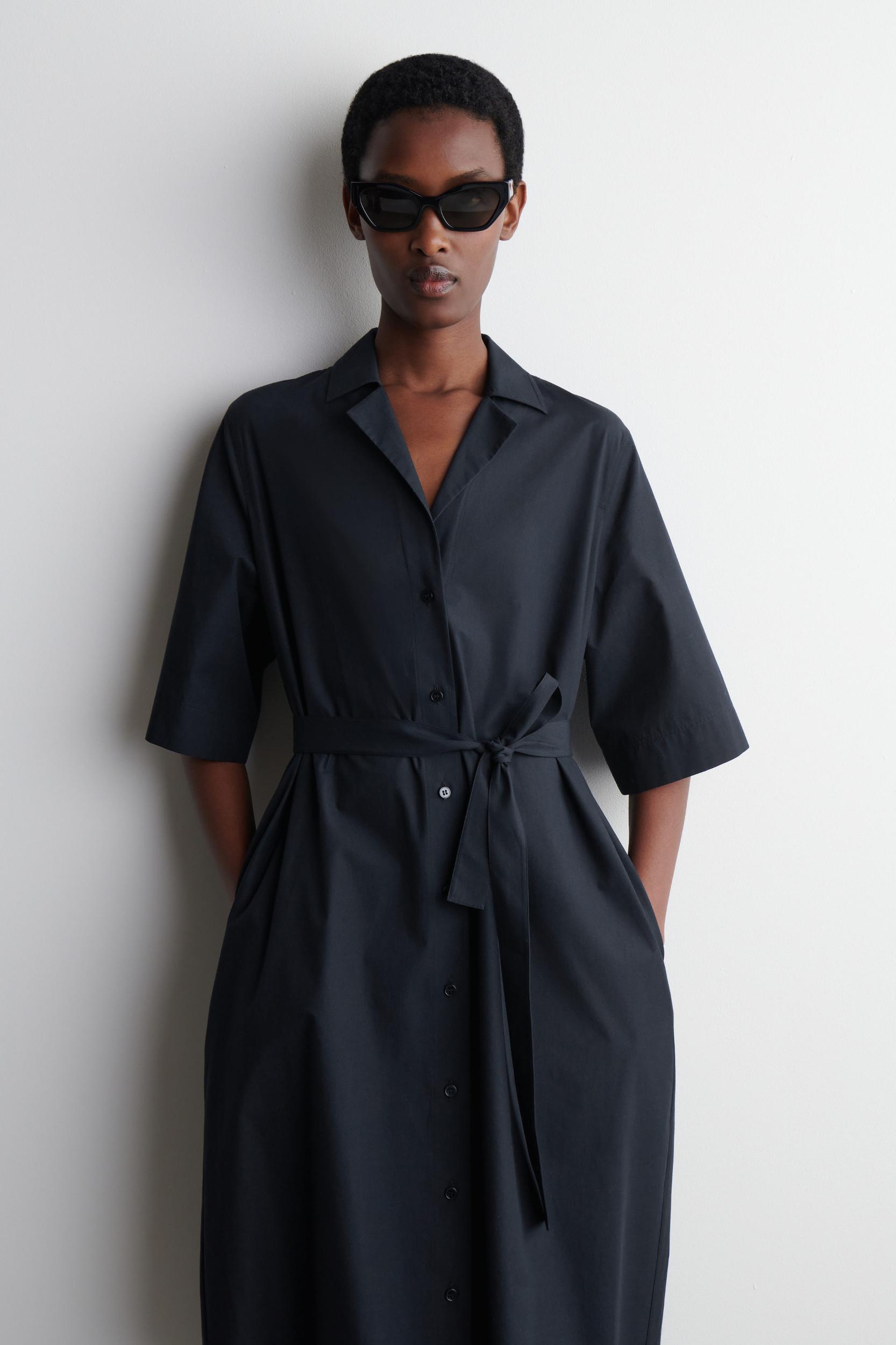 BELTED SHORT-SLEEVED MIDI SHIRT DRESS Product Image