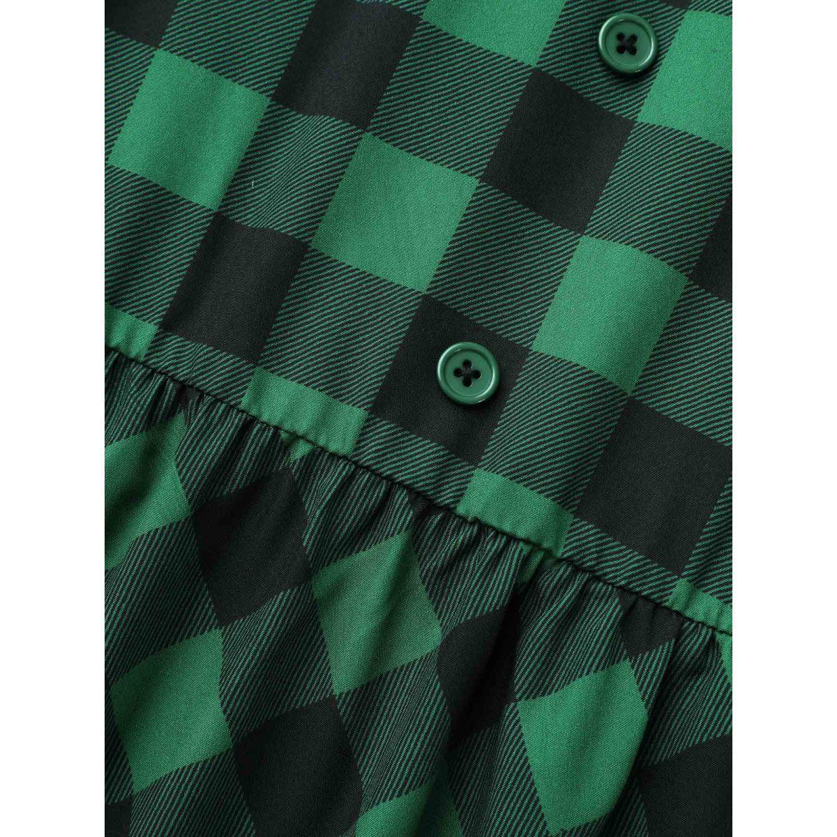 Plus Size Plaid Notched Collar Midi Dress DarkGreen Women Elegant Button Notched collar Long Sleeve Curvy BloomChic 30/6X Product Image