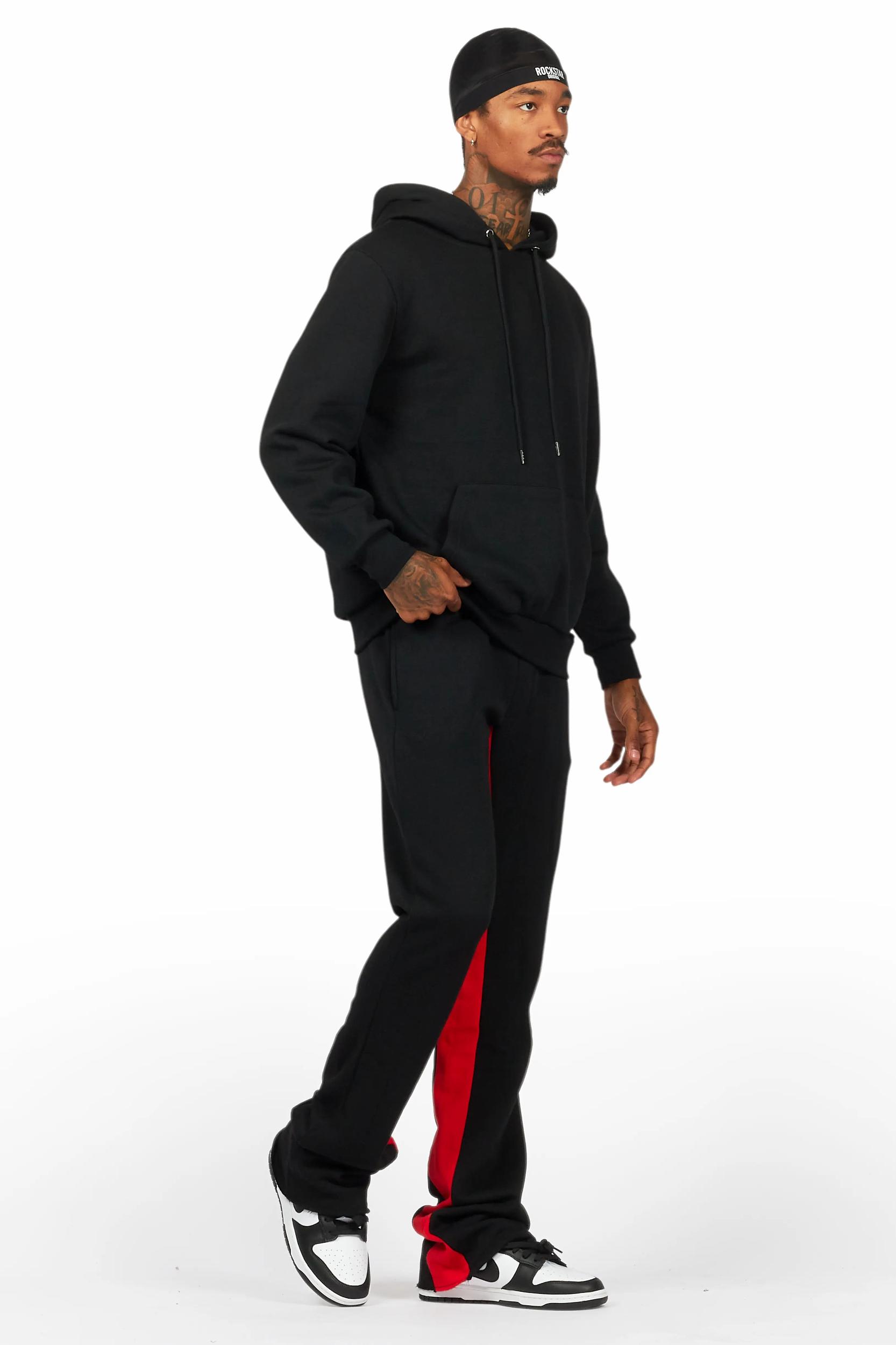 Basic Black/Red Hoodie/Baggy Track Pant Set Male Product Image