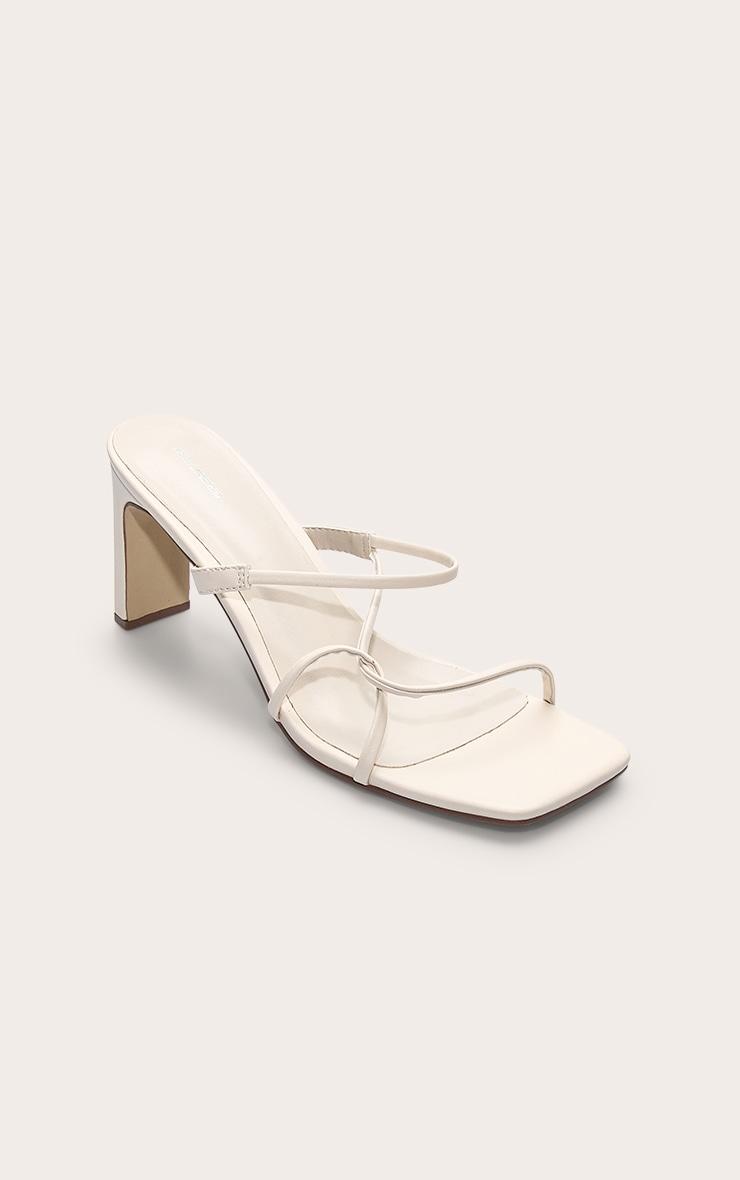 Cream Pu Square Toe Thin Block High Heeled Mules Product Image