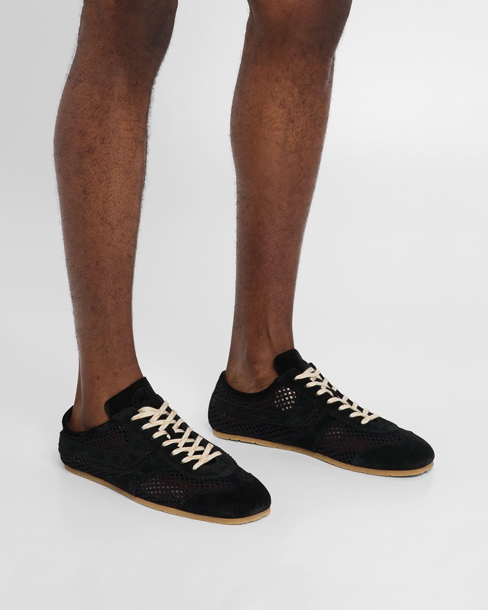 Men's Mesh and Leather Low-Top Sneakers Product Image