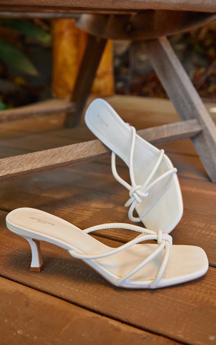 White Wide Fit Pu Square Toe Knotted Heeled Mules Product Image