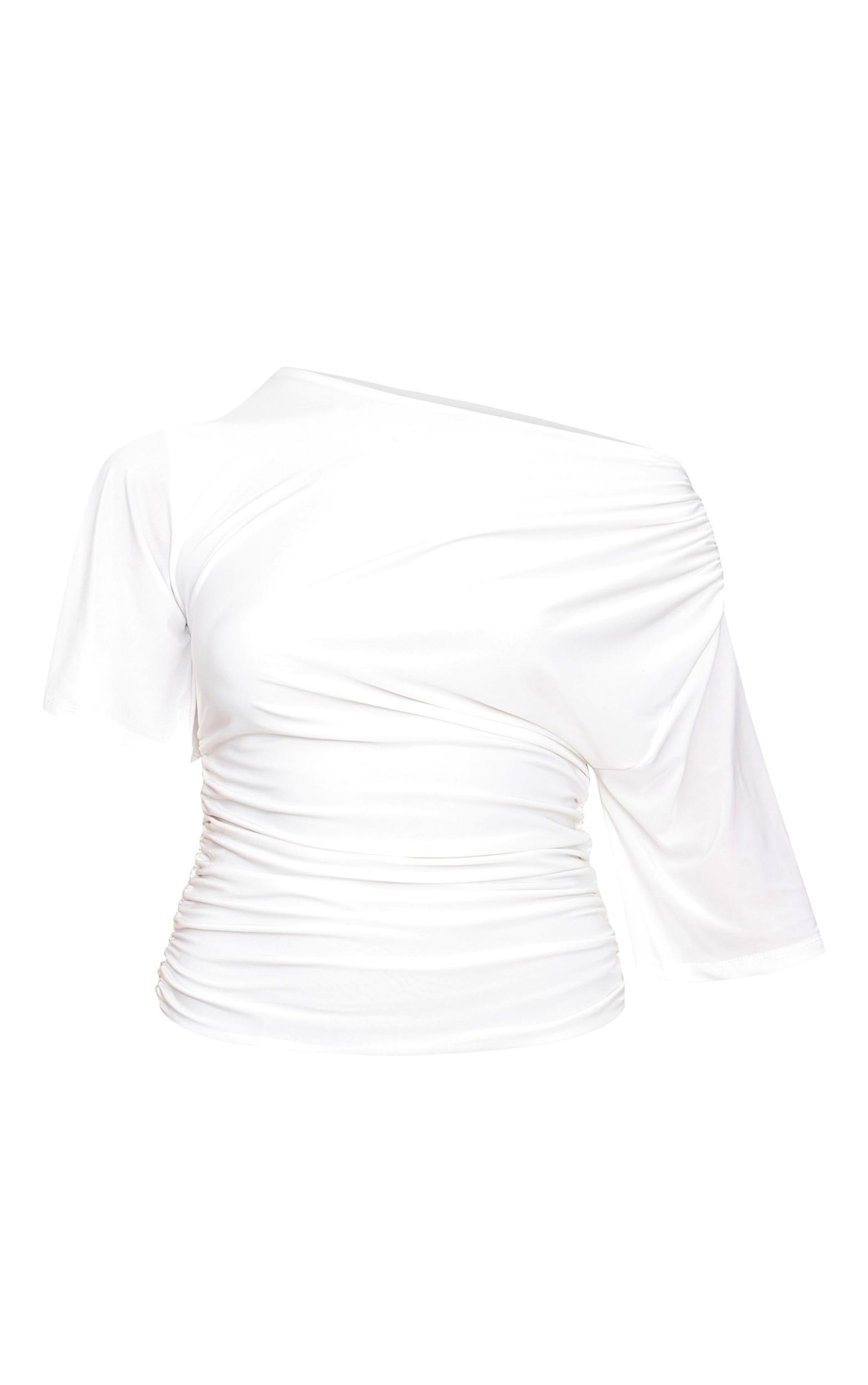 Cream Slinky Slouchy Asymmetric Long Top Product Image