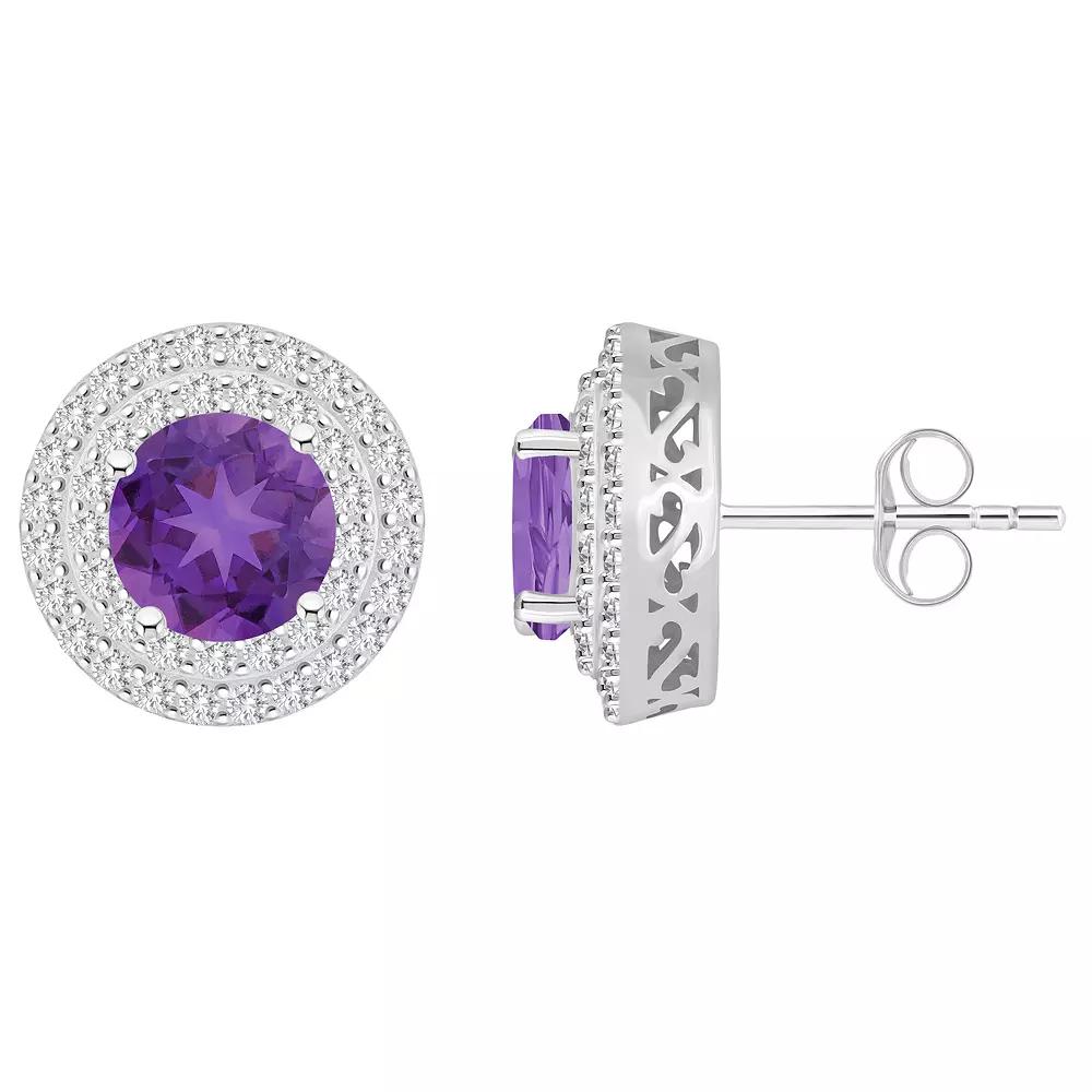 Celebration Gems Sterling Silver Round-Cut Citrine & White Topaz Double Halo Stud Earrings, Women's Product Image