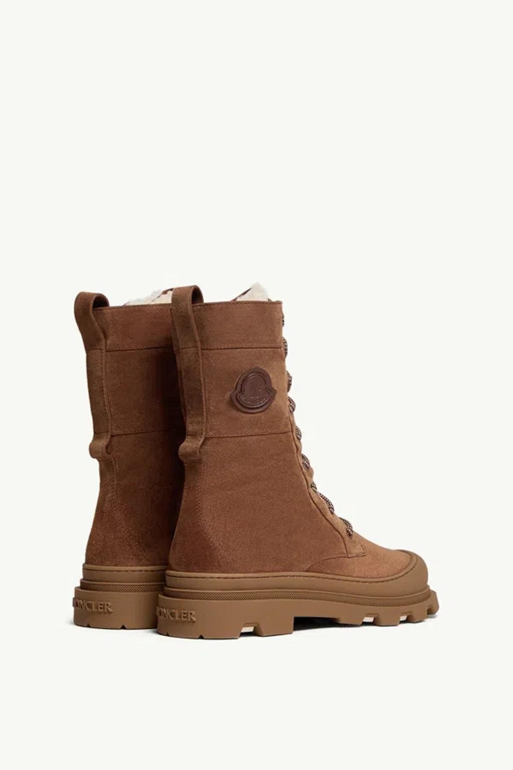 MONCLER Vera High Shearling-trimmed Suede Mid-calf Boots In Brown Product Image