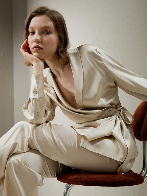 Silk Wrap Tie Waist Blazer Product Image