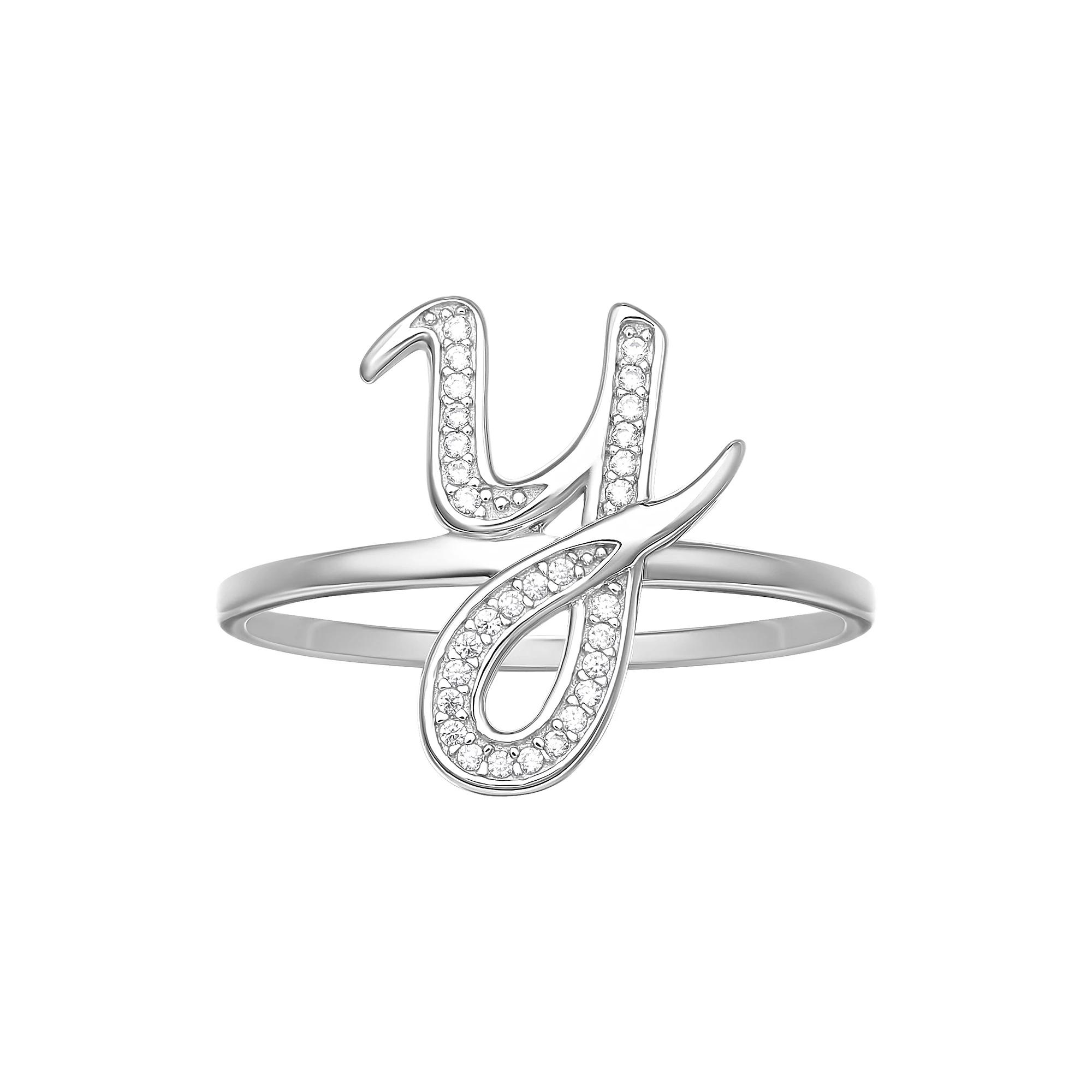 PRIMROSE Sterling Silver Cubic Zirconia Initial Ring, Womens Sterling Silver E Product Image