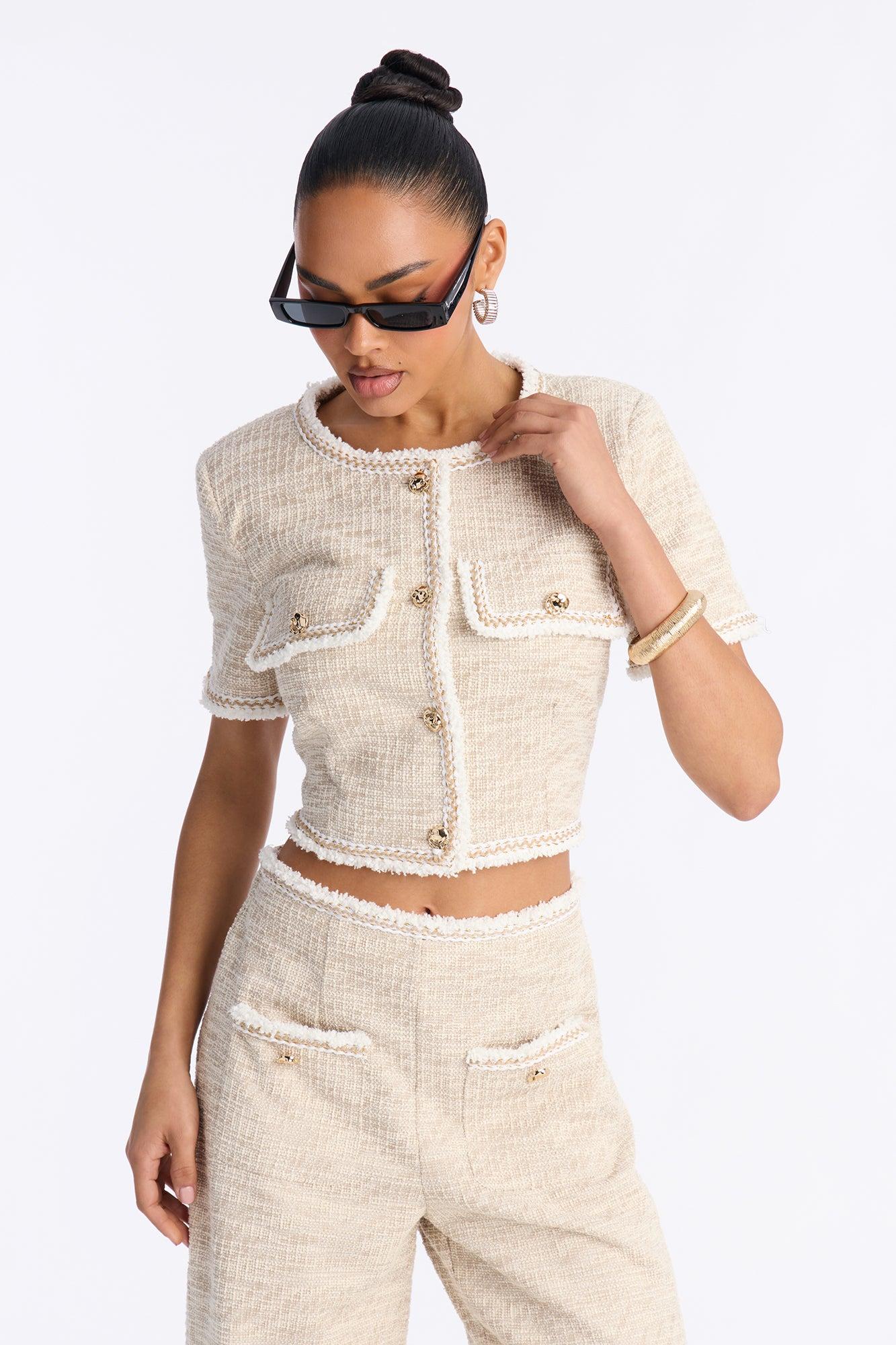 Serenity Tweed Pant Set - Cream Female Product Image