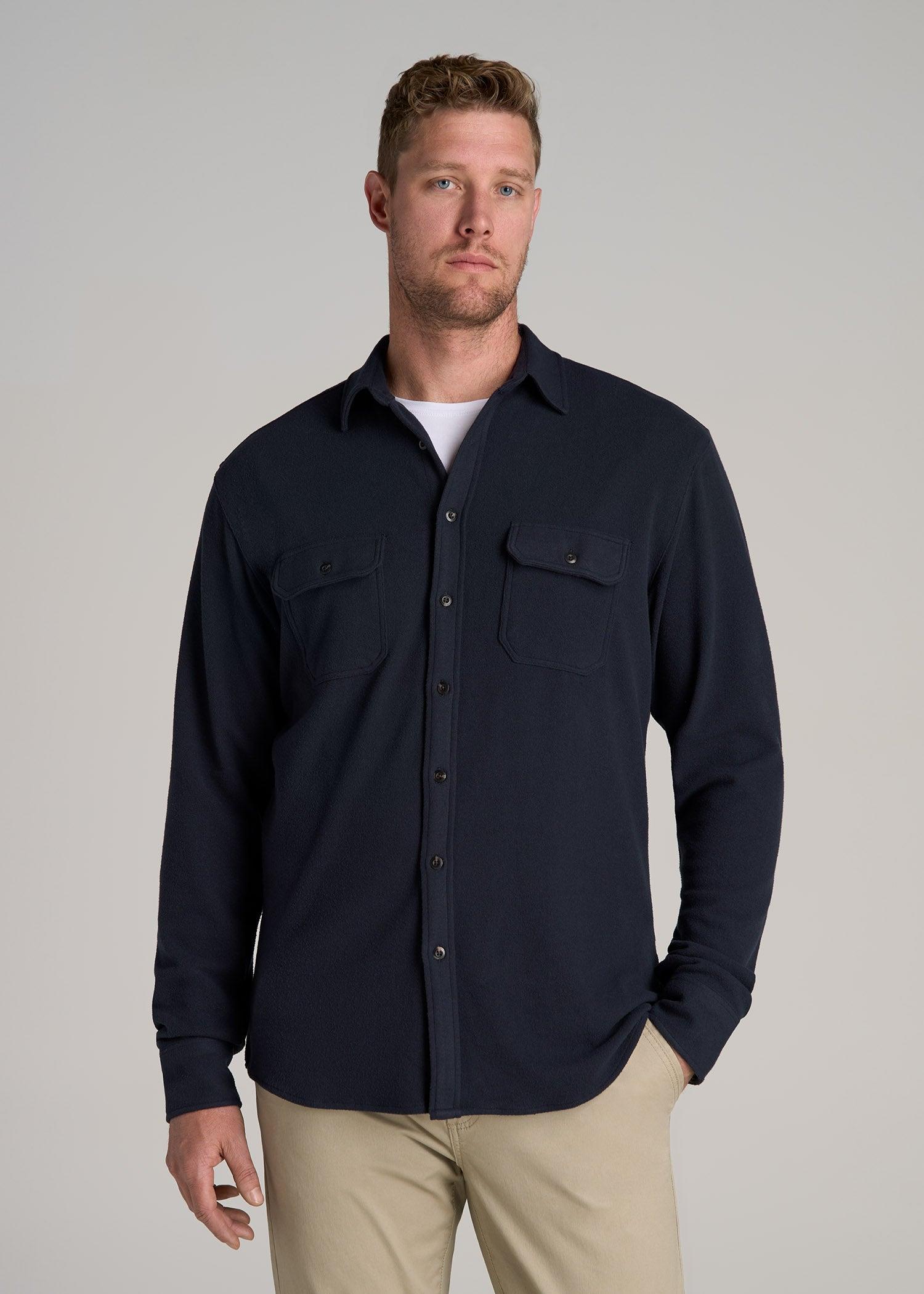 Stretch Flannel Button Shirt for Tall Men in True Navy Male Product Image