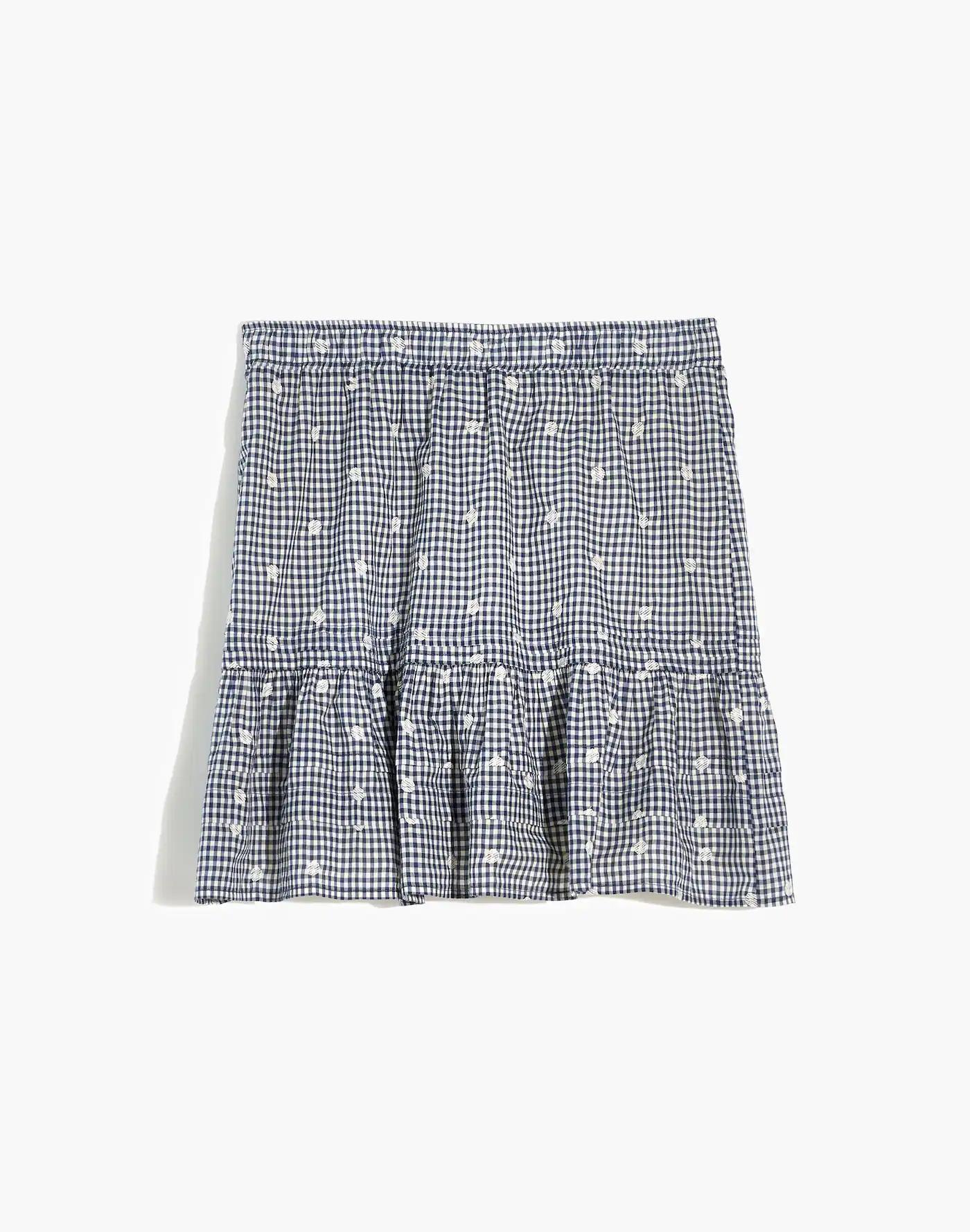Embroidered Tiered Pull-On Mini Skirt in Gingham Check Product Image