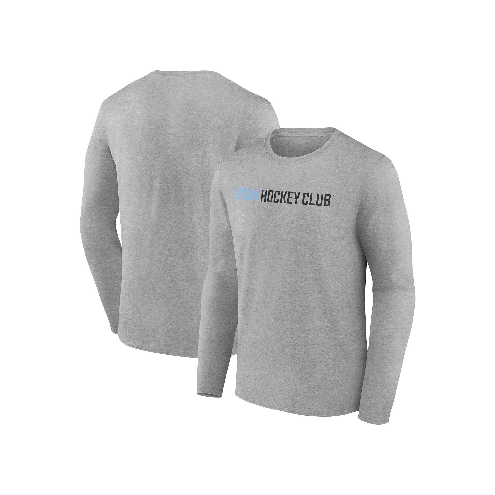 Men's Fanatics Heather Gray Utah Hockey Club Wordmark Logo Long Sleeve T-Shirt, Size: 2XL, Ute Grey Product Image