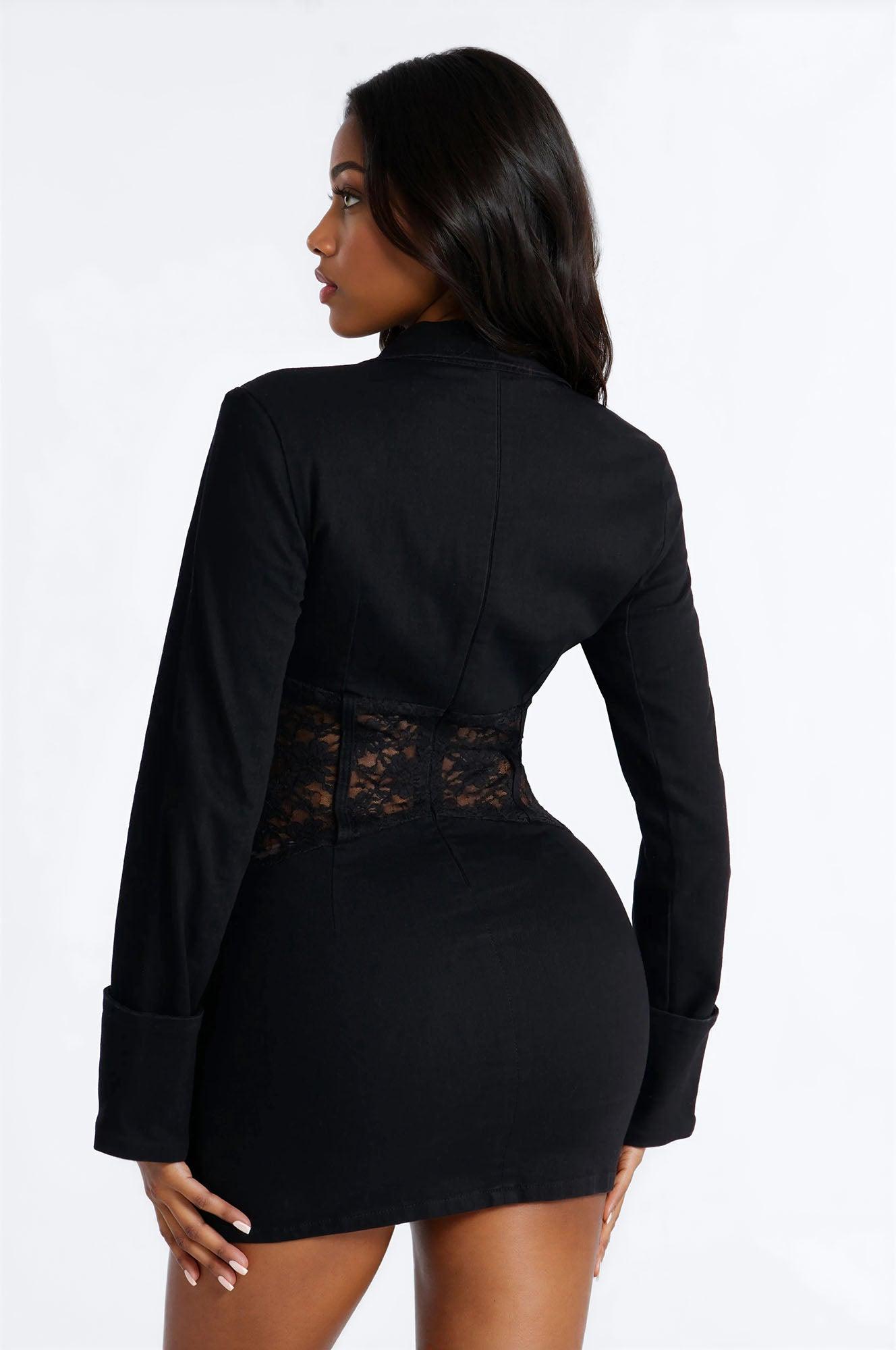 Rebecca Long Sleeve Stretch Denim Mini Dress - Black Female Product Image