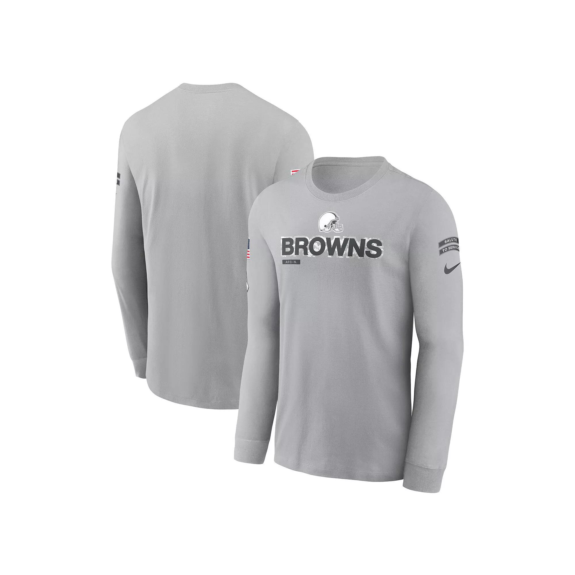 Men's Nike Gray Cleveland Browns 2024 Salute To Service Long Sleeve T-Shirt,  Product Image