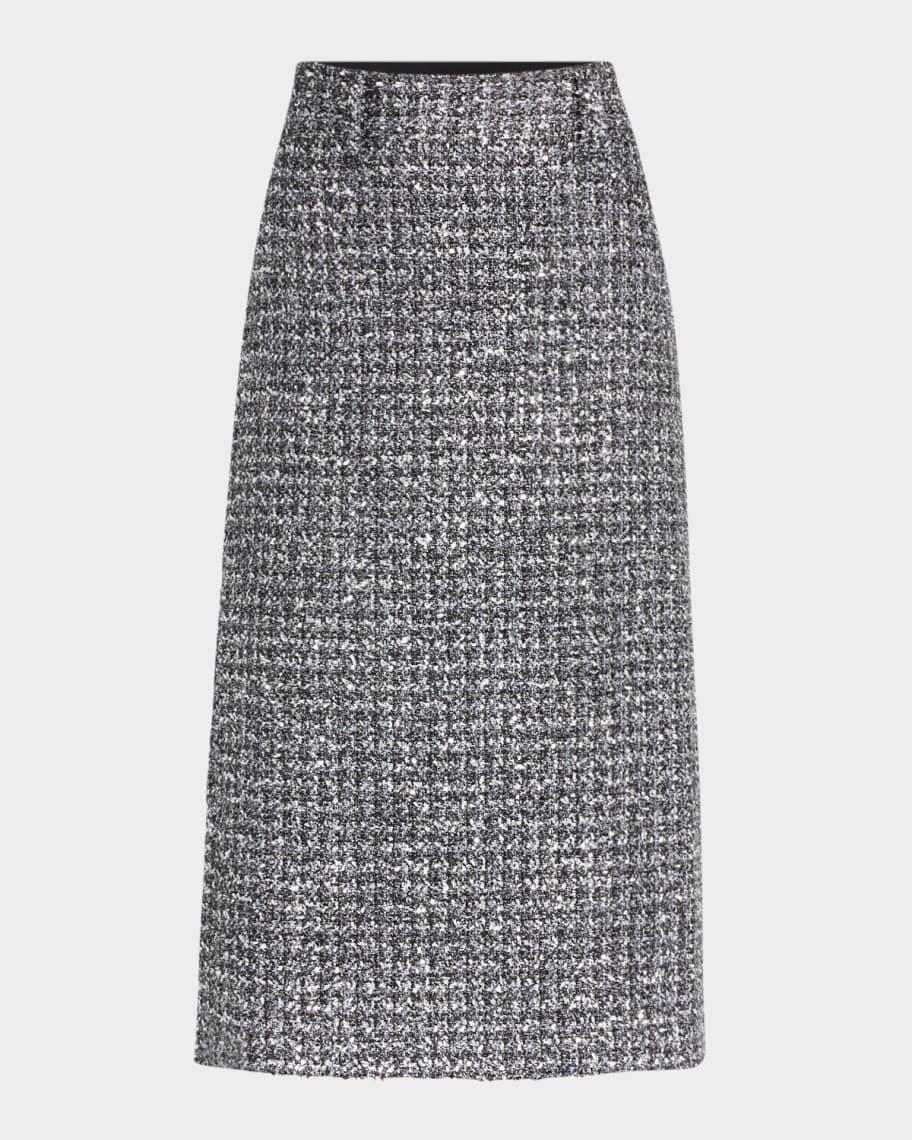 Metallic Tweed Midi Pencil Skirt Product Image
