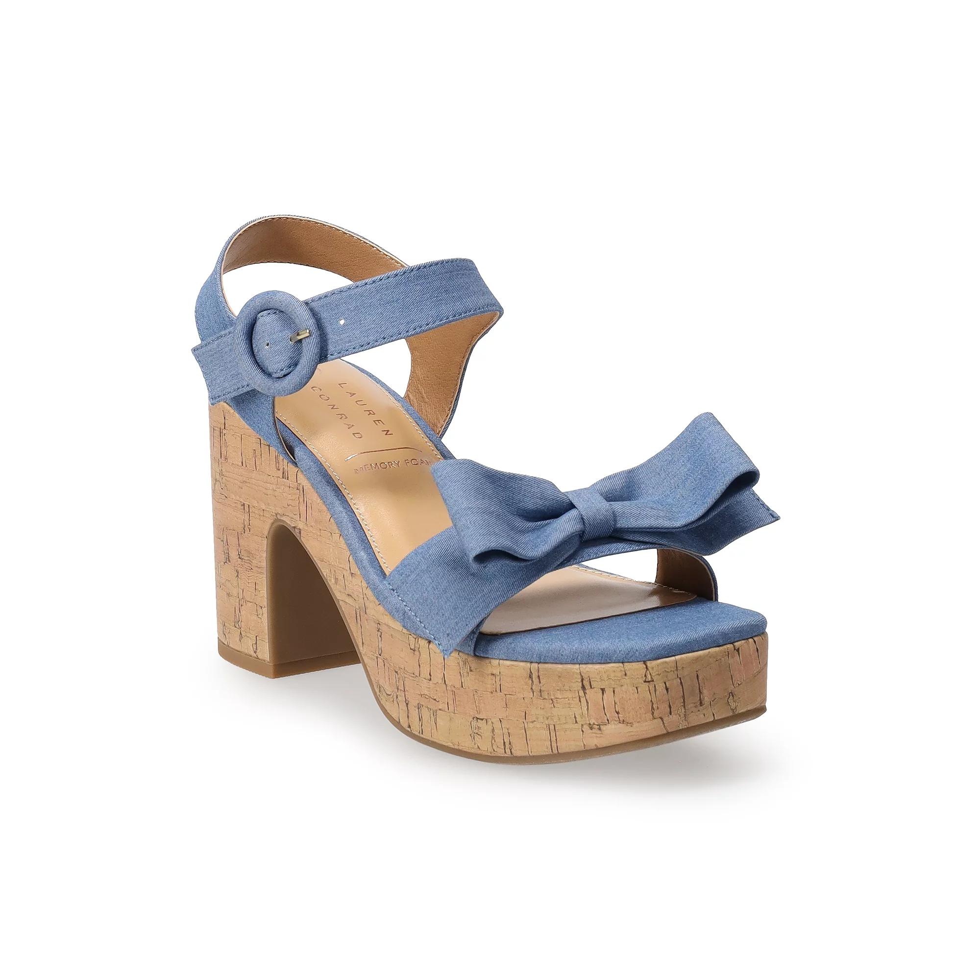 LC Lauren Conrad Aliana Bow Cork Heel Womens Sandals Blue Product Image