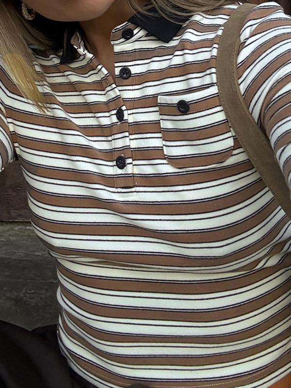 Striped Polo Neck Long Sleeve Product Image