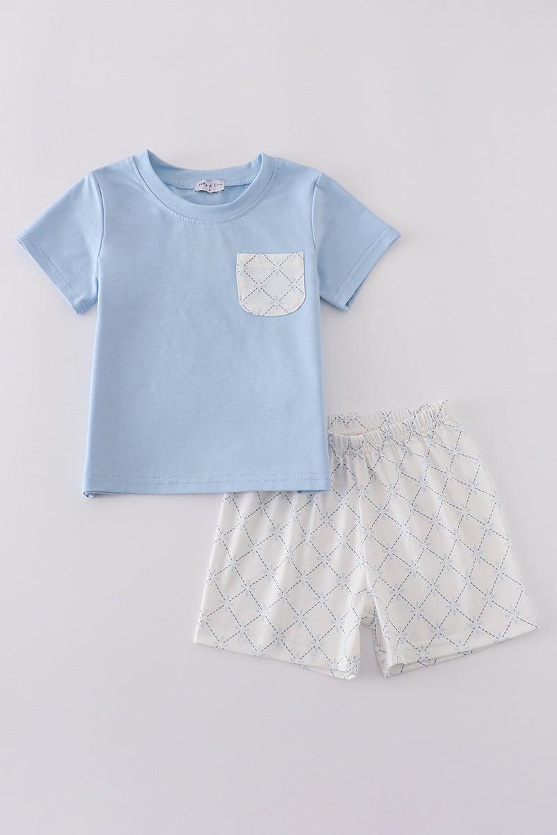 Blue classic lattice charm shorts set Product Image