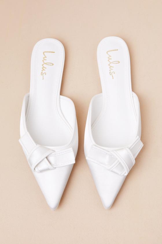 Kally White Satin Knotted Mule Flats Product Image