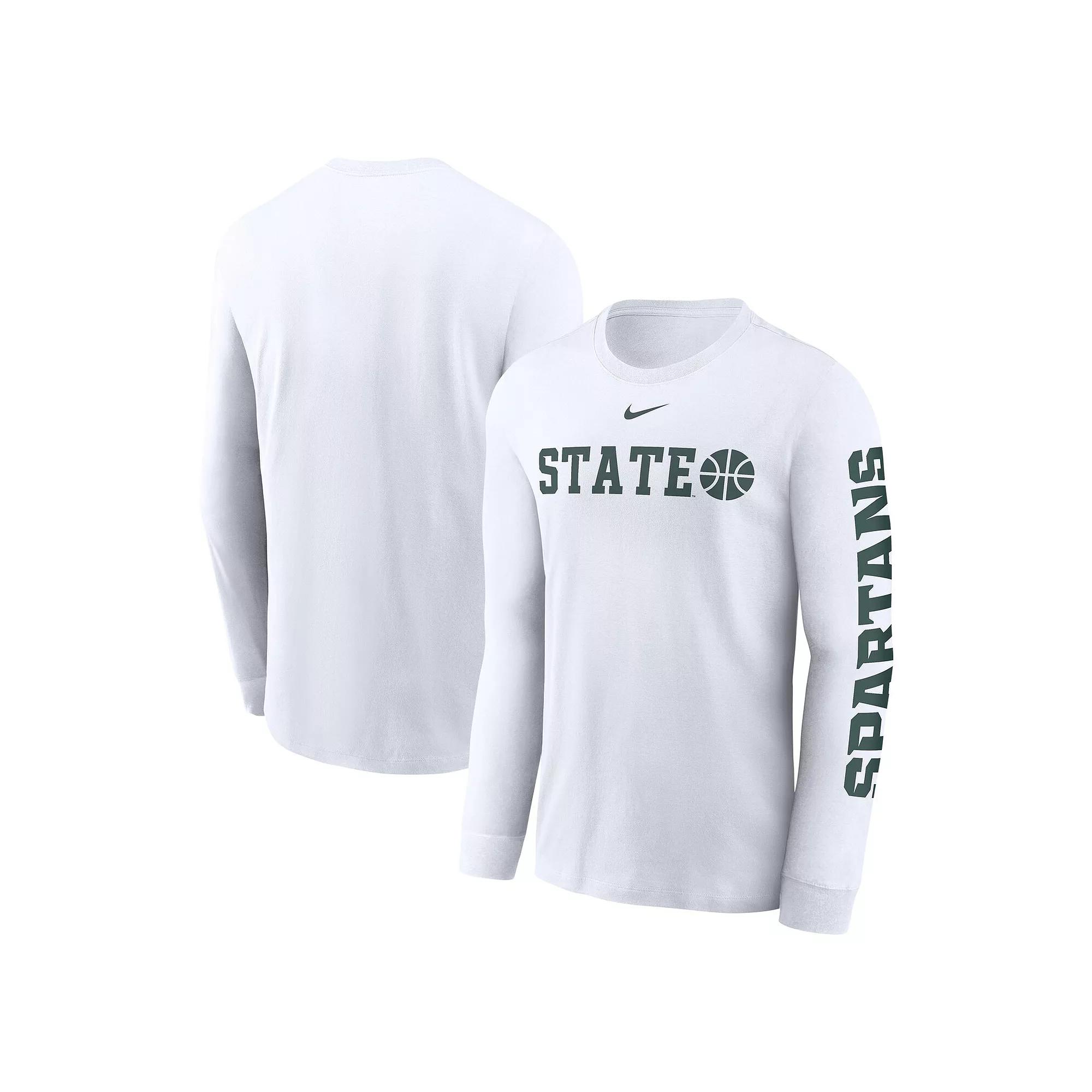 Men's Nike White Michigan State Spartans Basketball Icon Two-Hit Long Sleeve T-Shirt,  Product Image