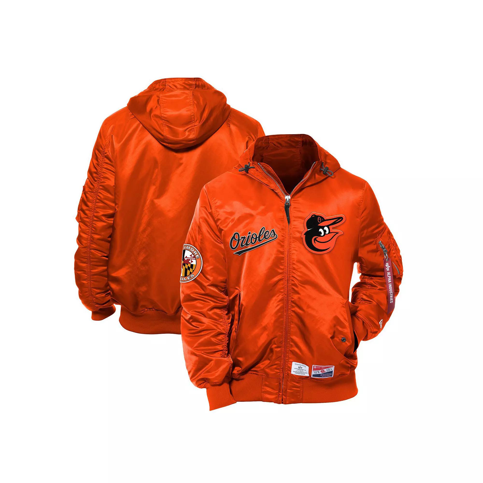 Men's New Era x Alpha Industries Orange Baltimore Orioles Current Day Full-Zip Hooded Nylon Bomber Jacket,  Product Image