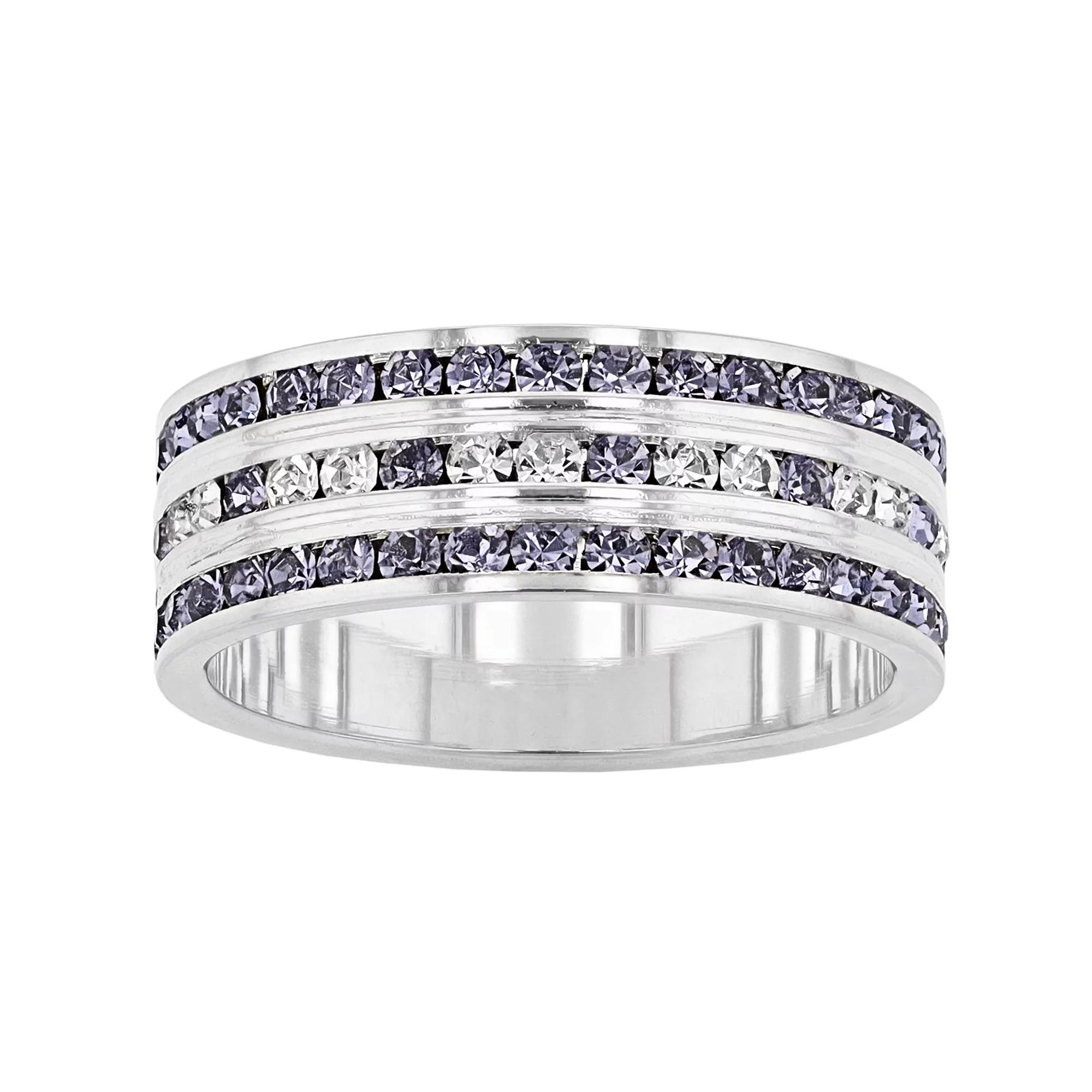 Traditions Jewelry Company Sterling Silver Gray & Clear Crystal Three Row Ring, Women's,  Product Image