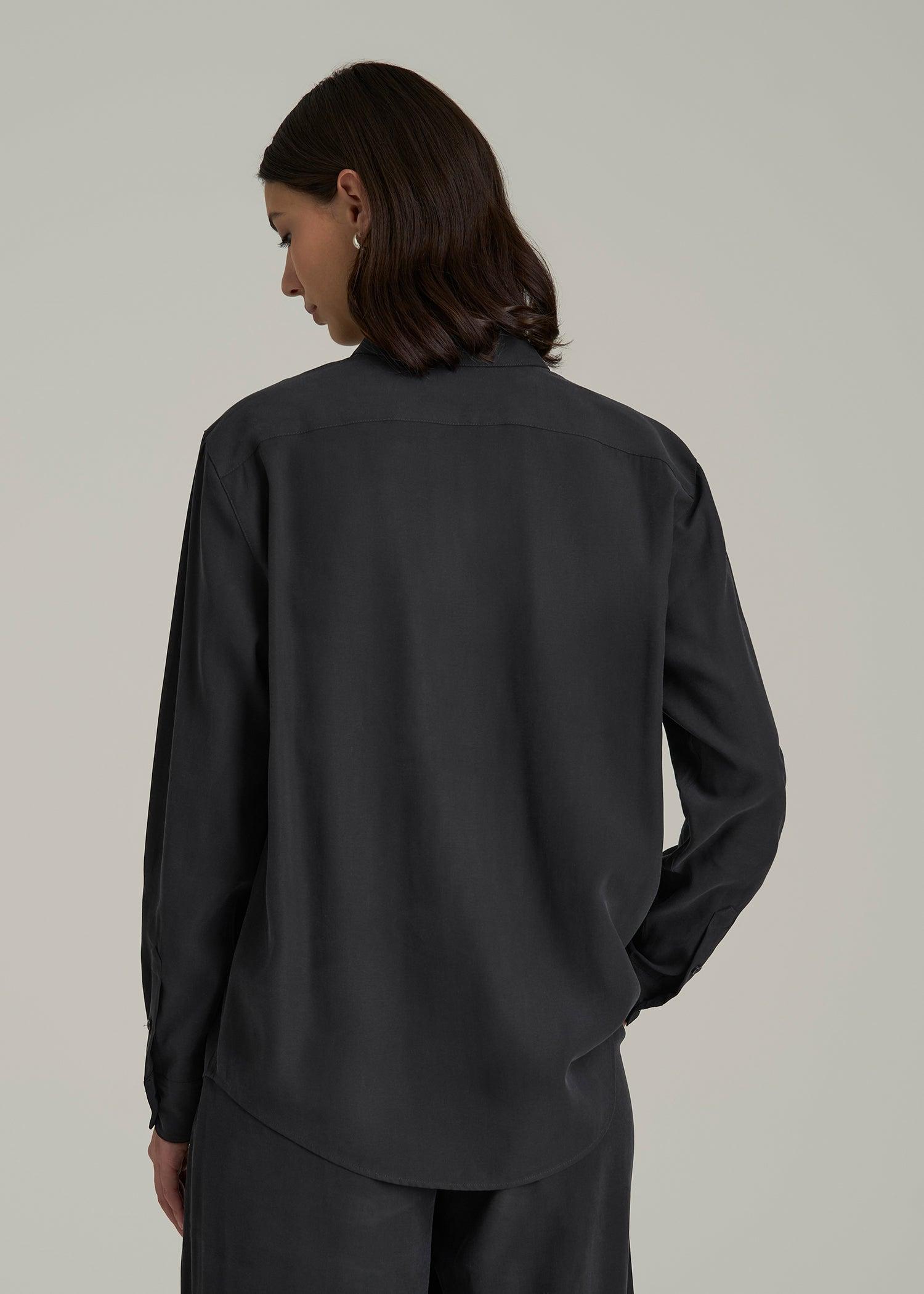 Relaxed Button-Up Single-Pocket Blouse for Tall Women in Vintage Black Female Product Image