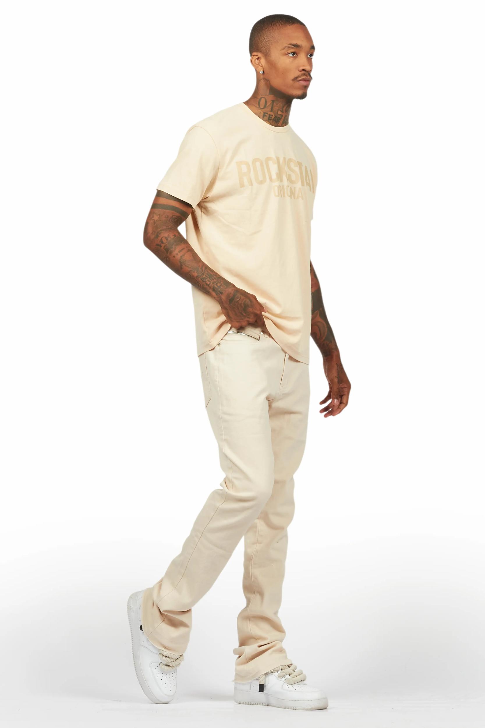 Sana Sand/Beige T-Shirt/Dag Stacked Flare Jean Set Male Product Image