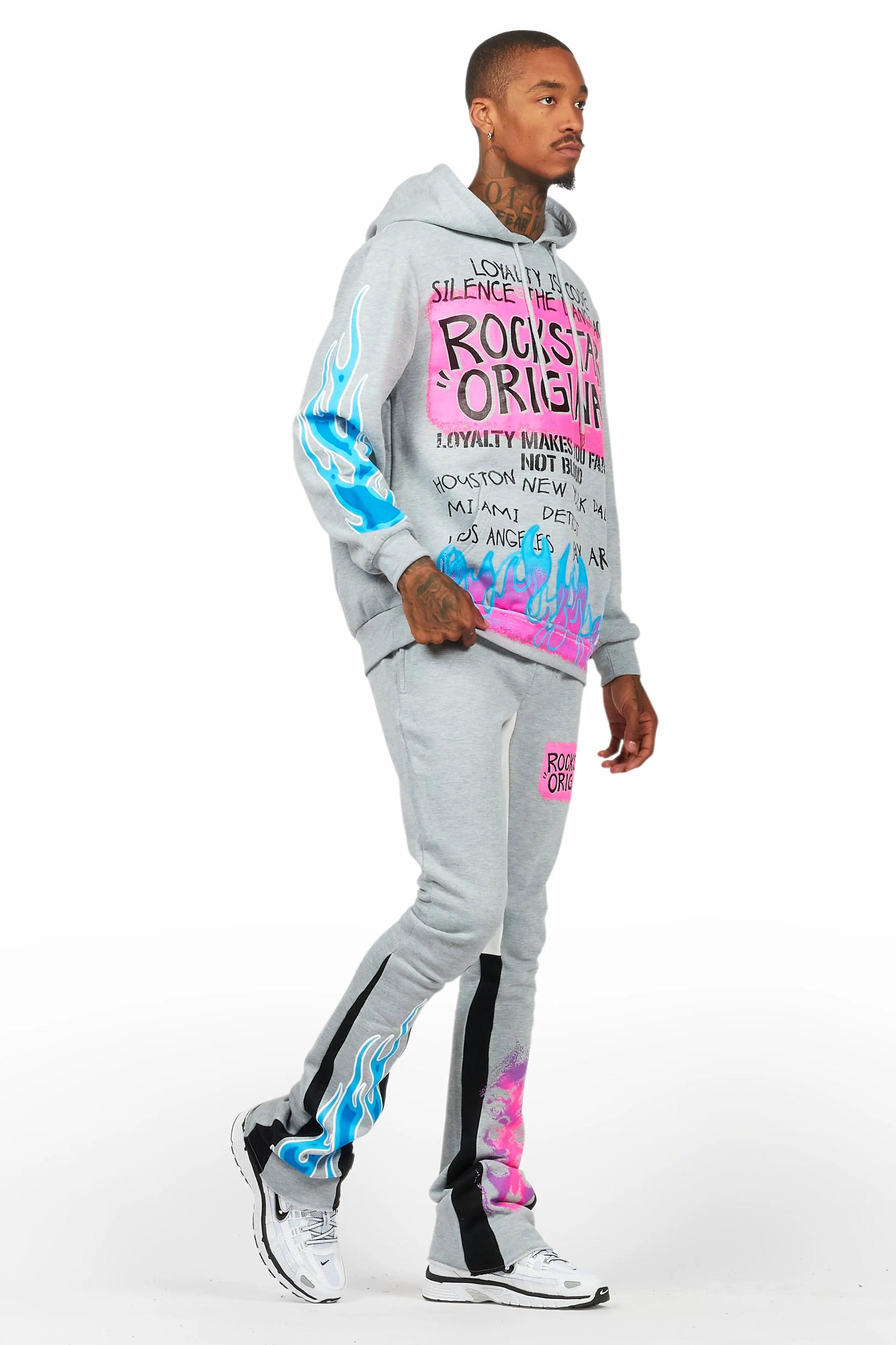 Beno Heather Grey Stacked Flare Hoodie Track Set Male Product Image