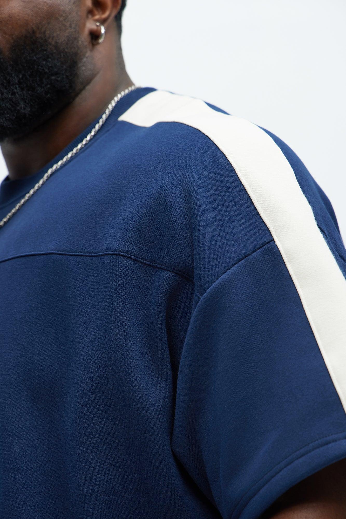 Tyson Oversized Heavyweight Striped Tee - Navy Product Image