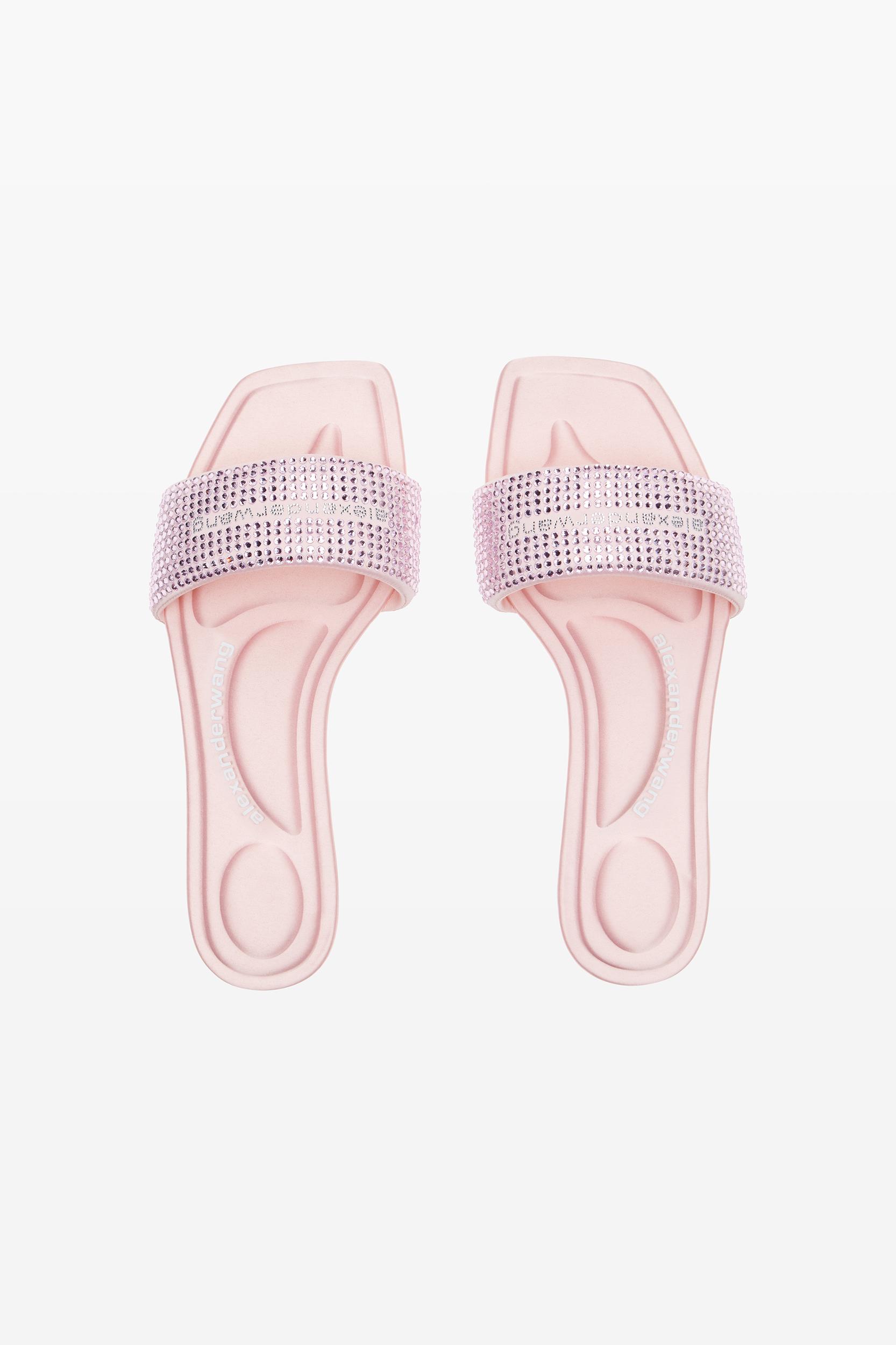 Pink Satin & Crystal Hotfix Vy Sandals Product Image