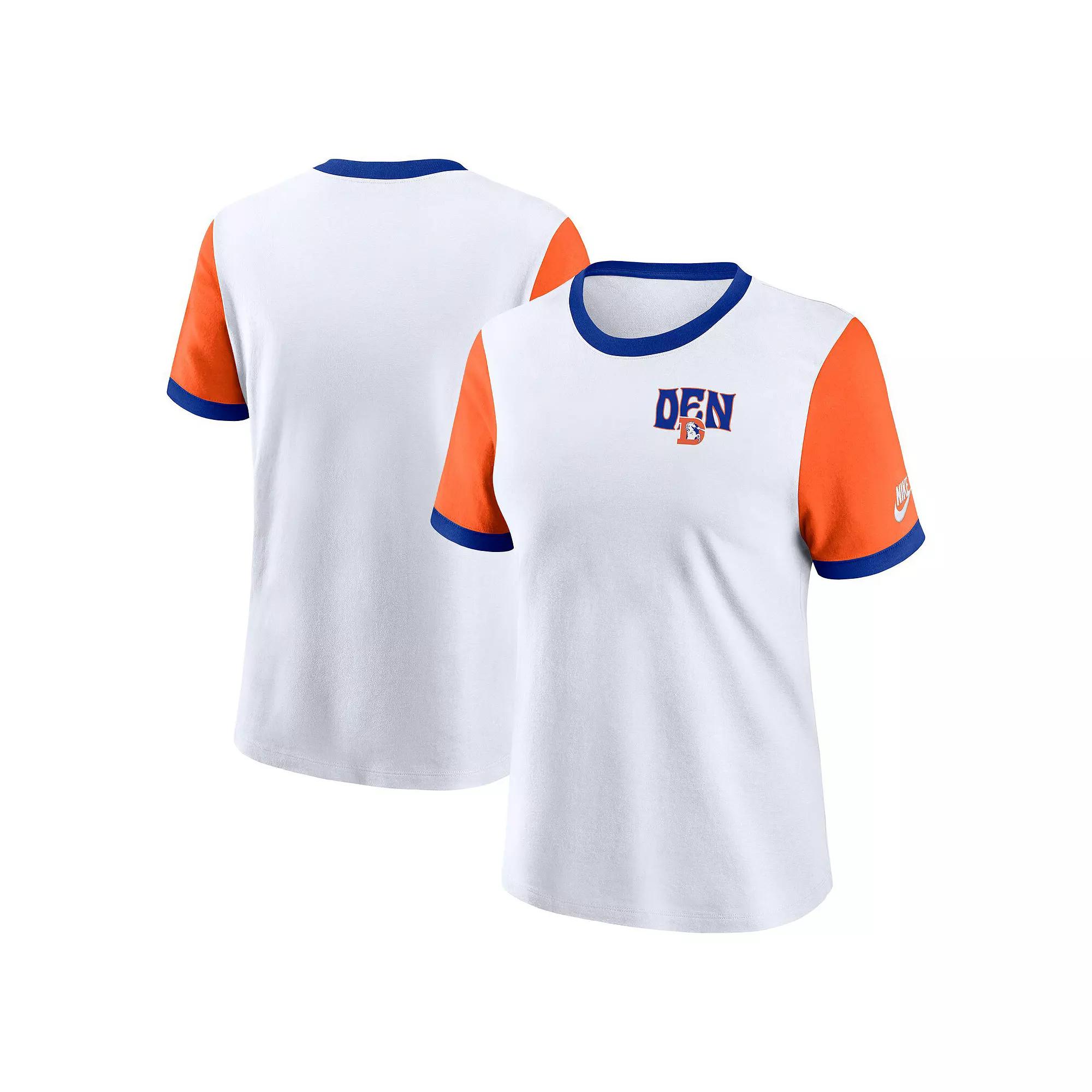 Women's Nike White/Orange Denver Broncos Rewind Ringer T-Shirt,  Product Image