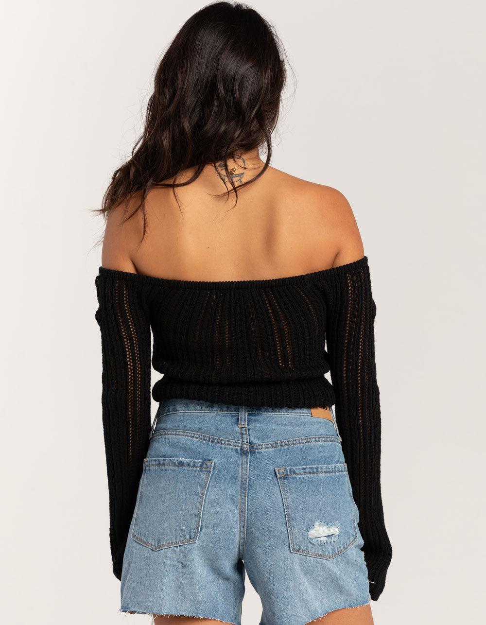 RSQ Womens Linear Stitch Off The Shoulder Sweater - BLACK Product Image