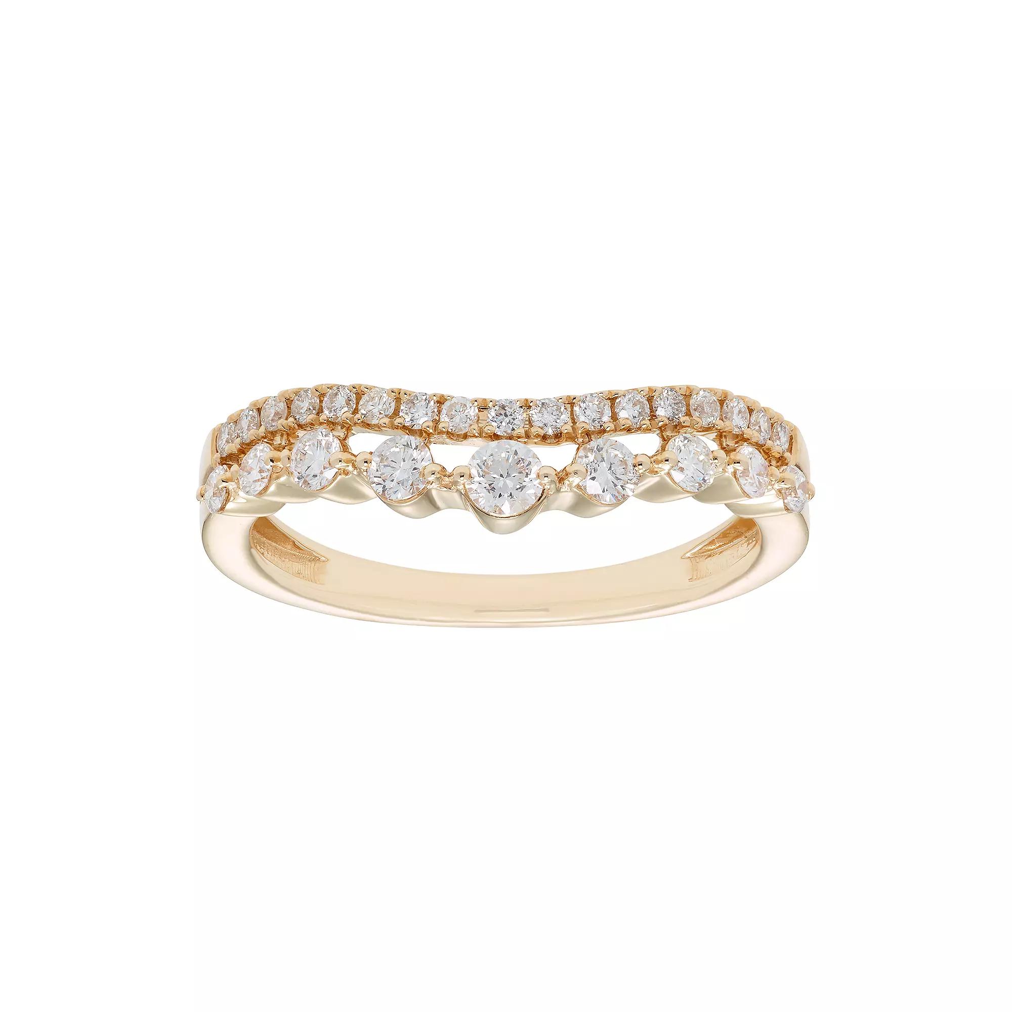 The Regal Collection 14k Gold 1/2 Carat IGL Certified Diamond Double Row Shadow Wedding Band, Women's, Size: 5, Yellow Product Image