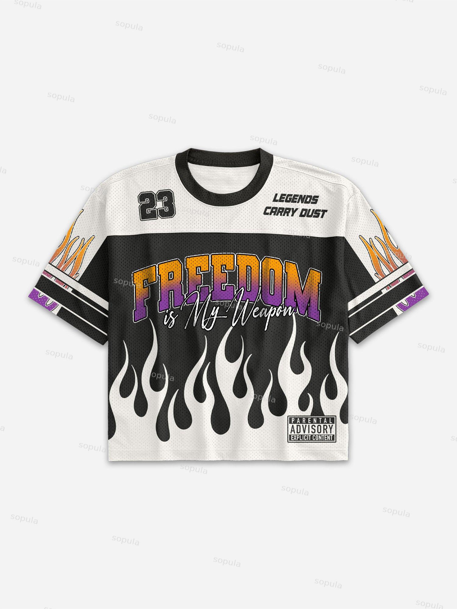 No. 23 Illuminated Flames Faux Racing Suit Graphic Cropped Jersey Mesh T-shirt Product Image