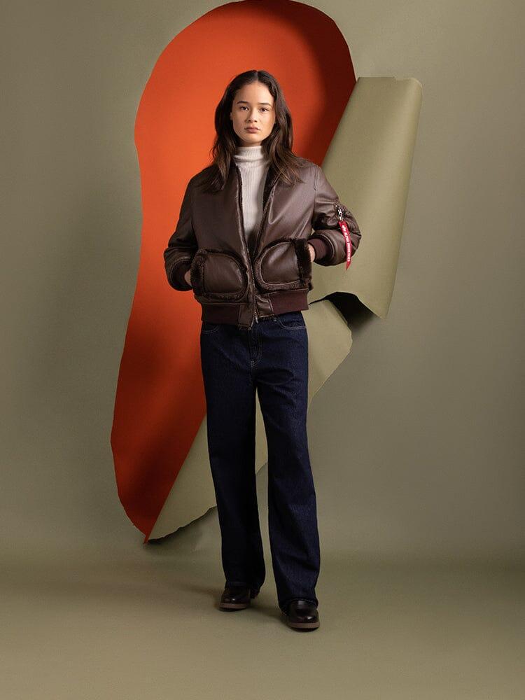 WOMEN'S REVERSIBLE FAUX LEATHER MA-1 BOMBER JACKET Product Image