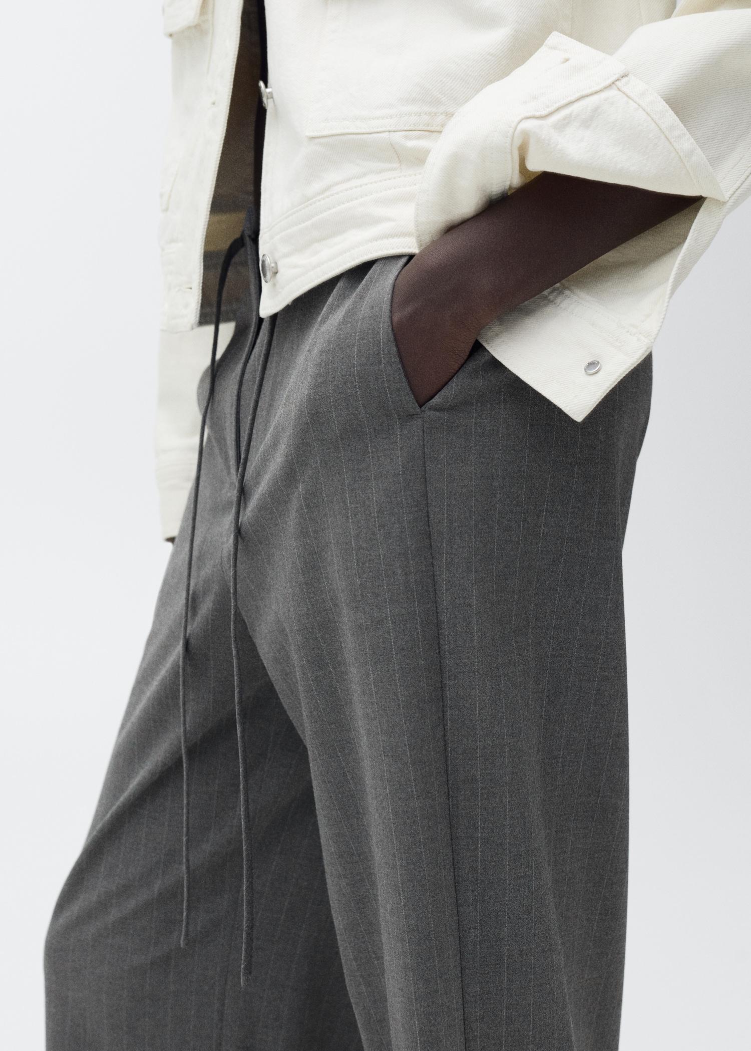 Chalk-stripe straight pants - Women | MANGO USA Product Image
