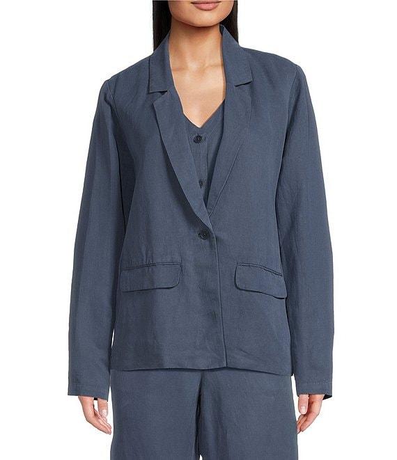 Eileen Fisher Linen Silk Twill Notch Lapel Long Sleeve Blazer Product Image