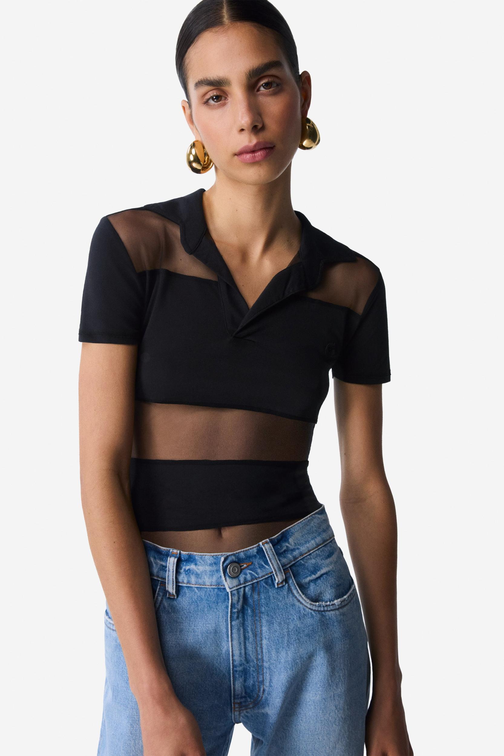 Striped Sheer Polo Top Product Image